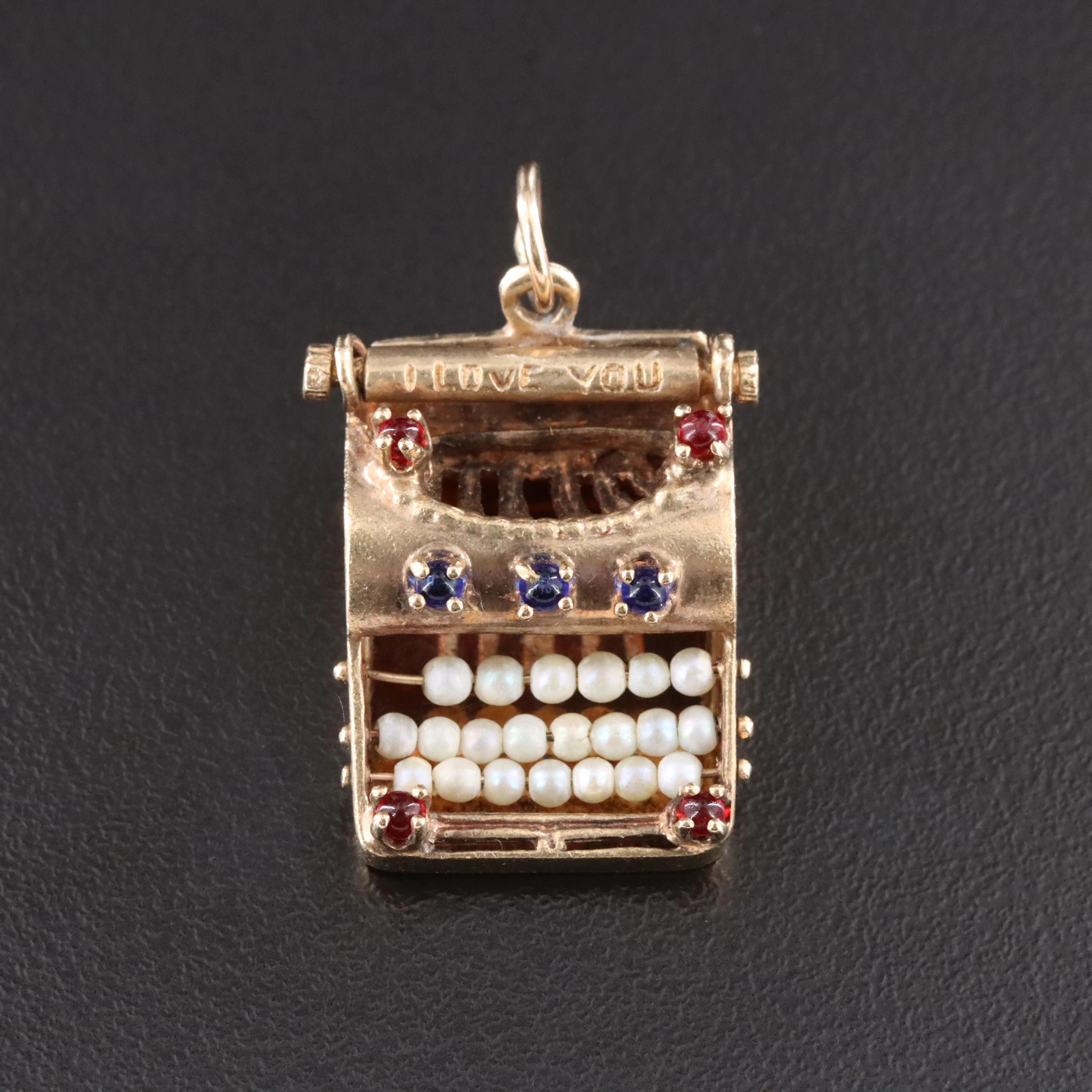 14K Seed Pearl and Glass Typewriter Charm