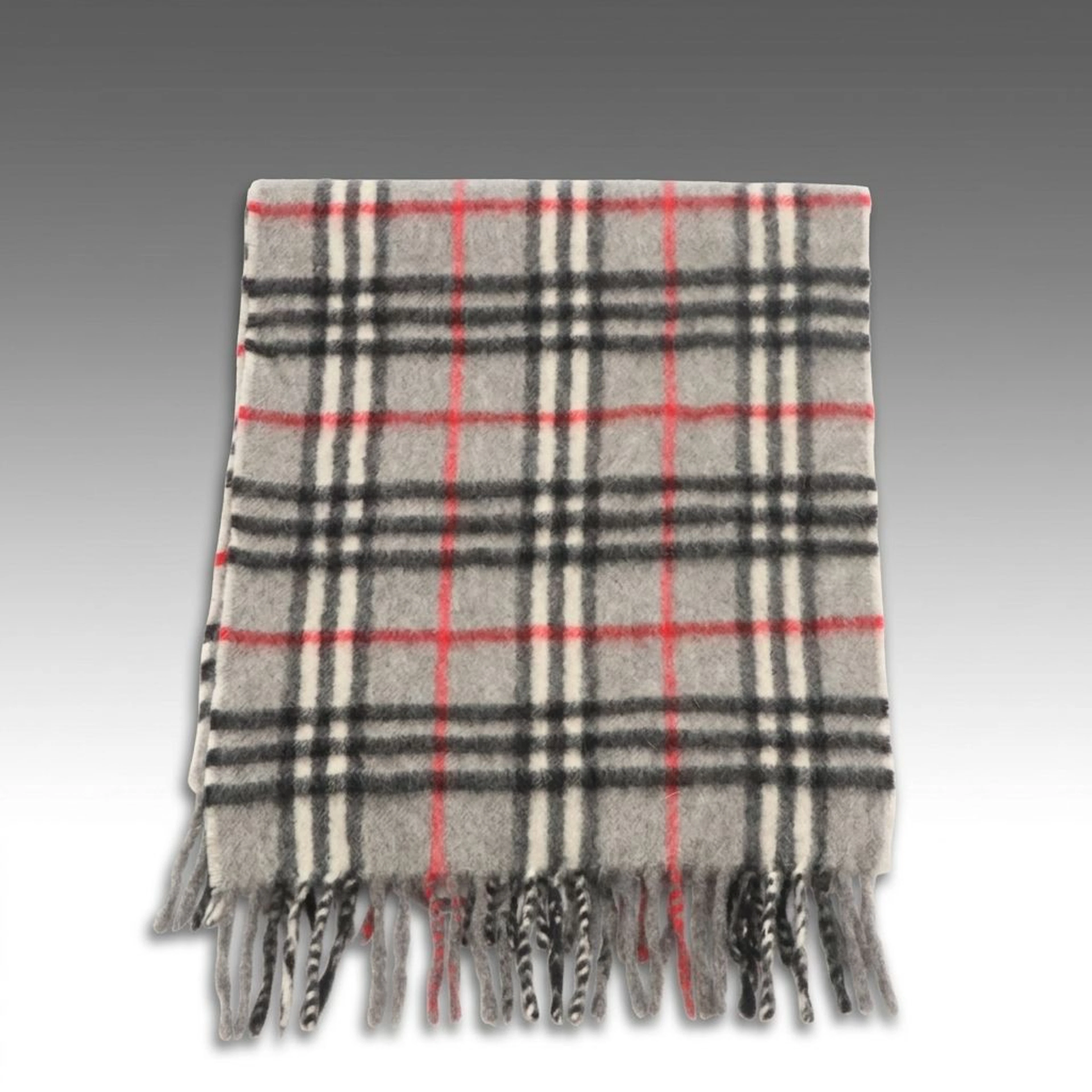 Burberrys of London Grey Nova Check Cashmere Fringe Scarf