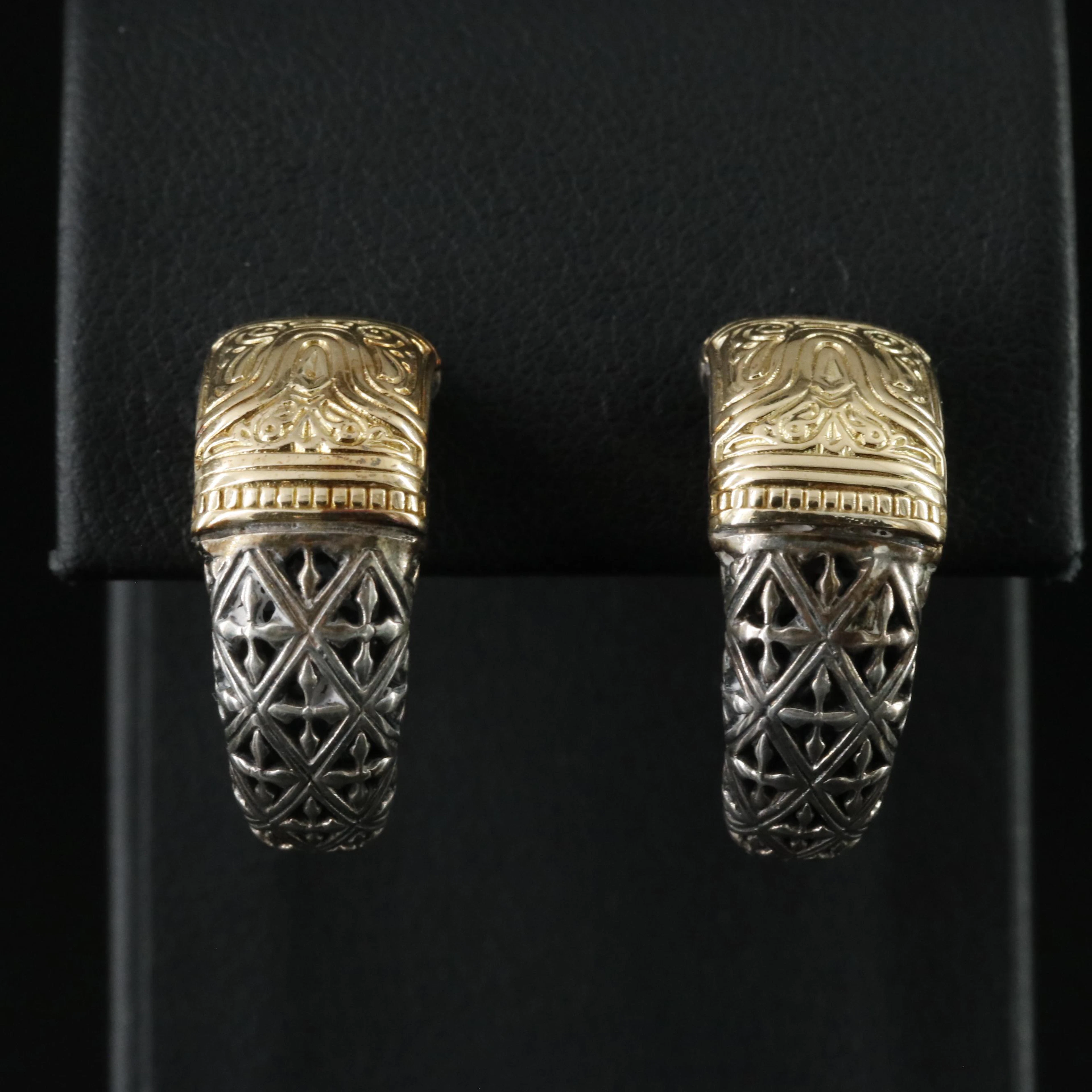 Konstantino Sterling and 18K Piercework Half Hoop Earrings