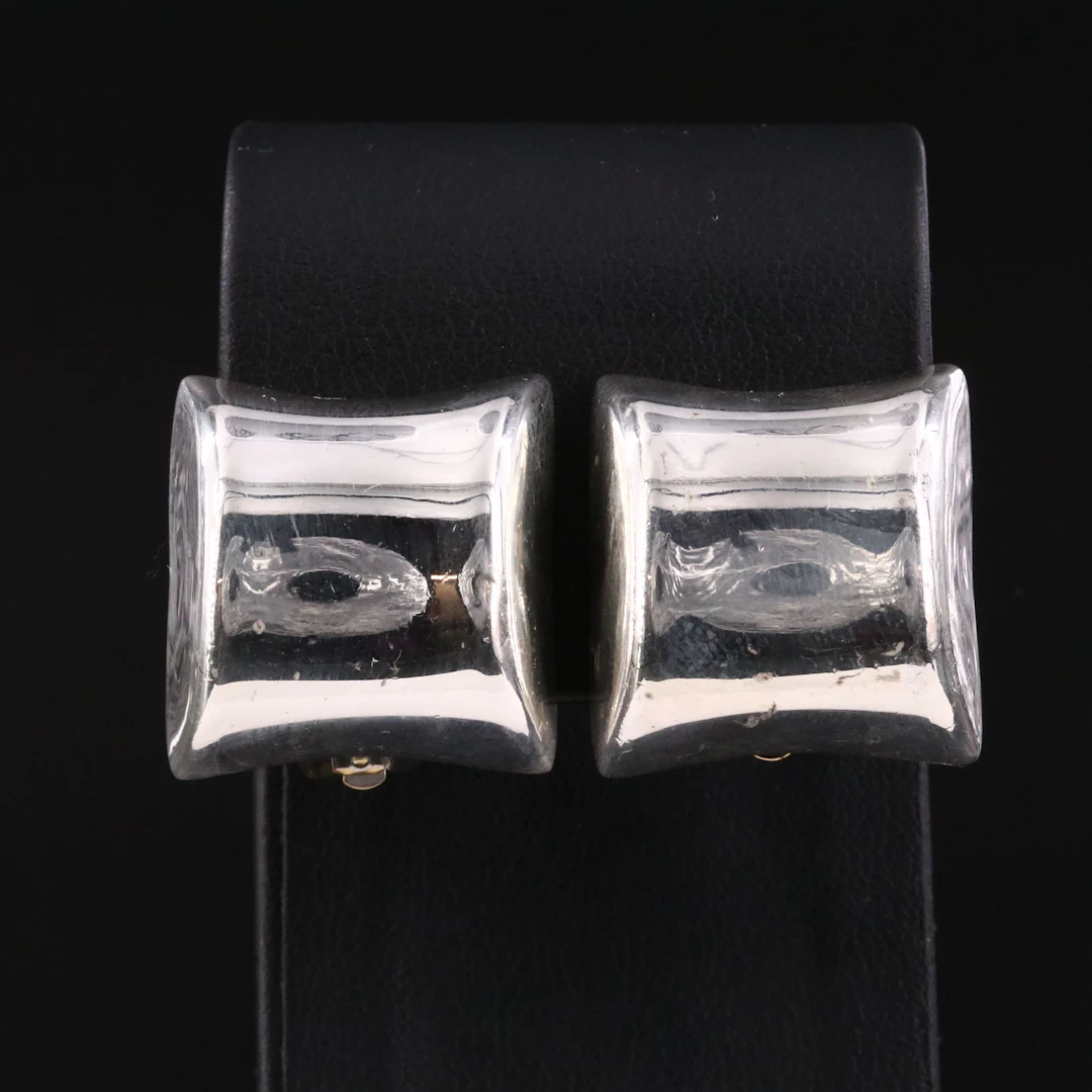 Sterling Square Button Earrings