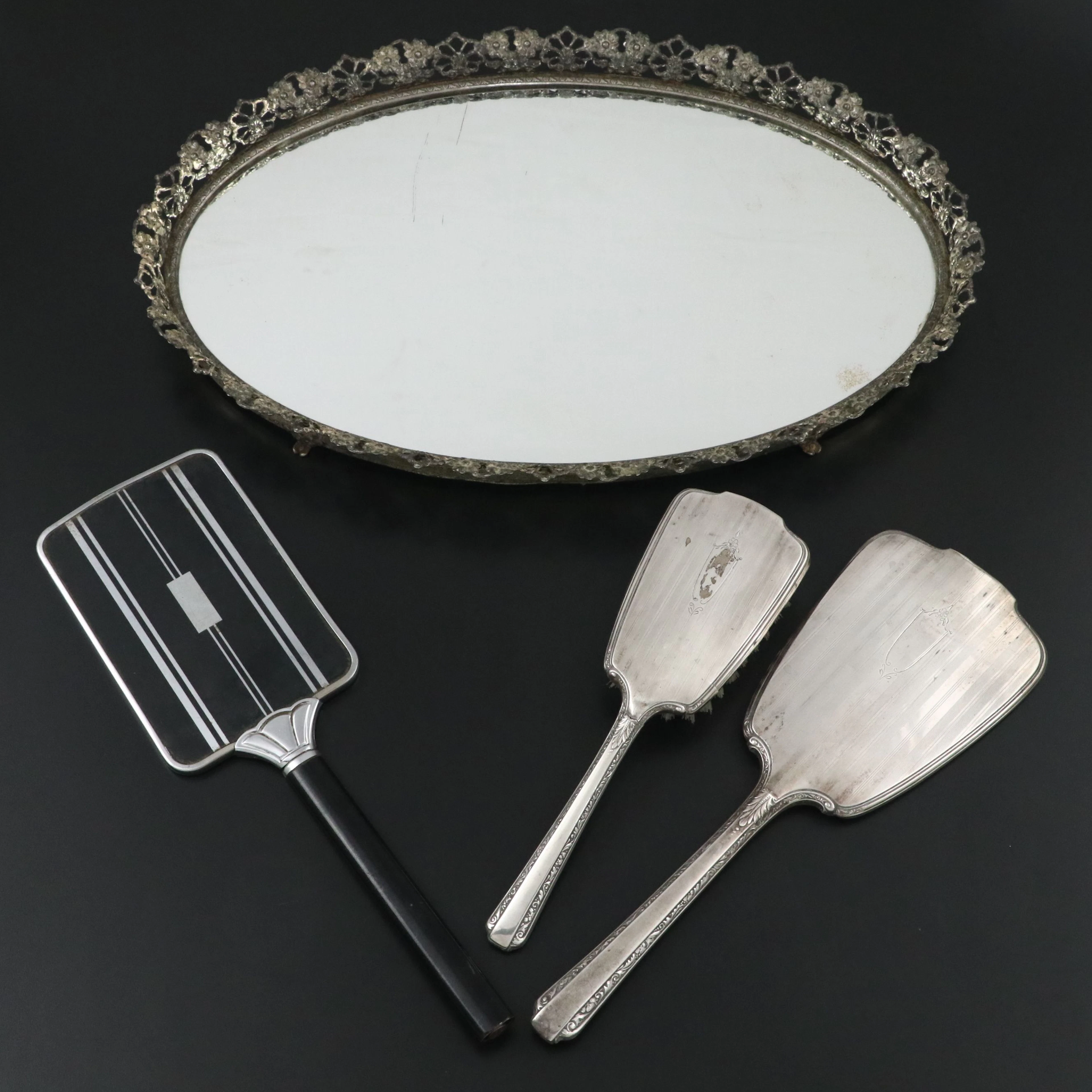 Webster Sterling Silver Art Deco Hand Mirror and Brush with Other