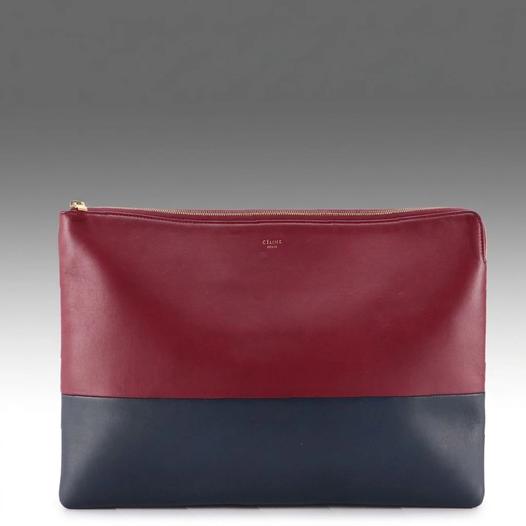 Céline Bicolor Leather Zip Clutch