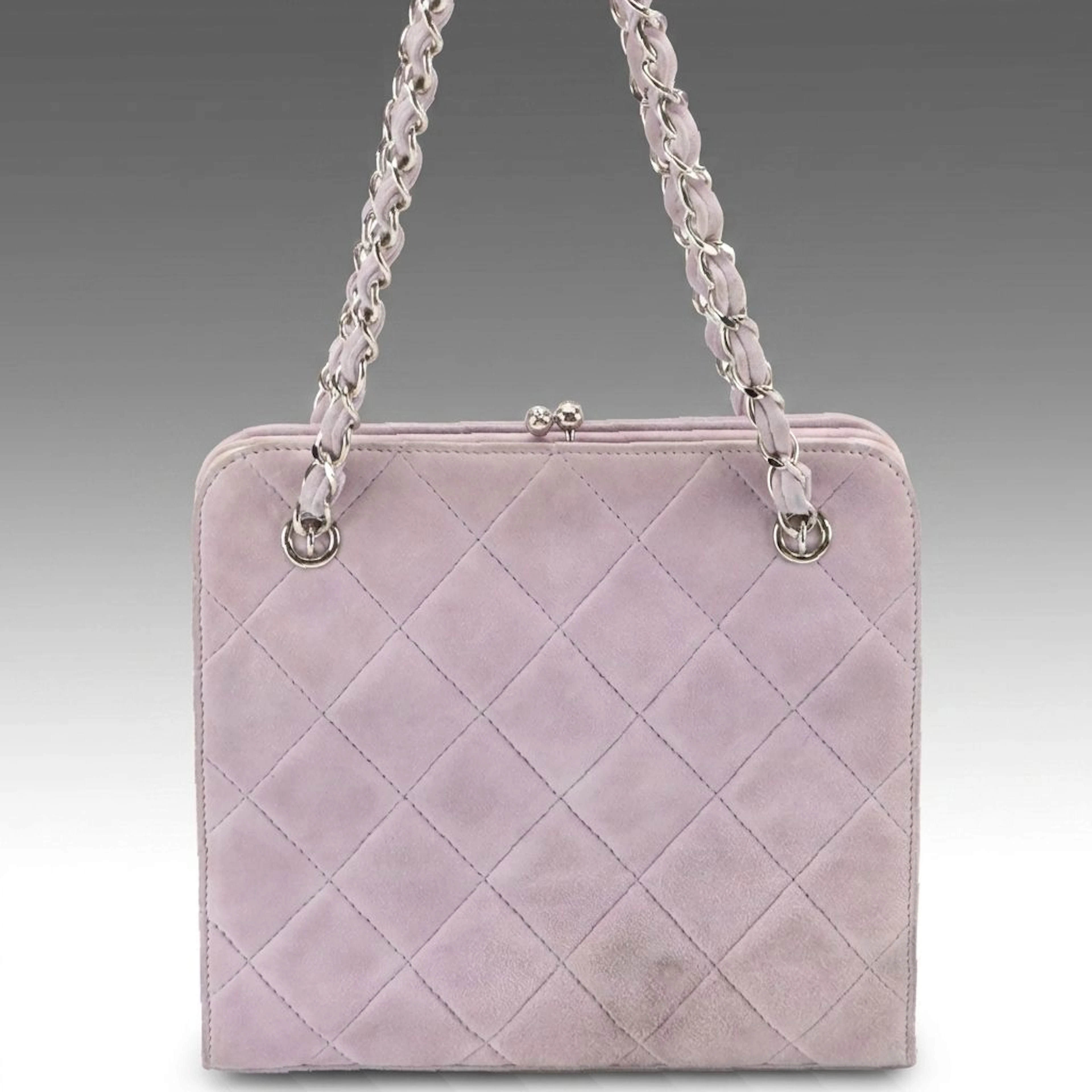 Chanel Framed Kisslock Handbag in Lavender Quilted Suede with Box
