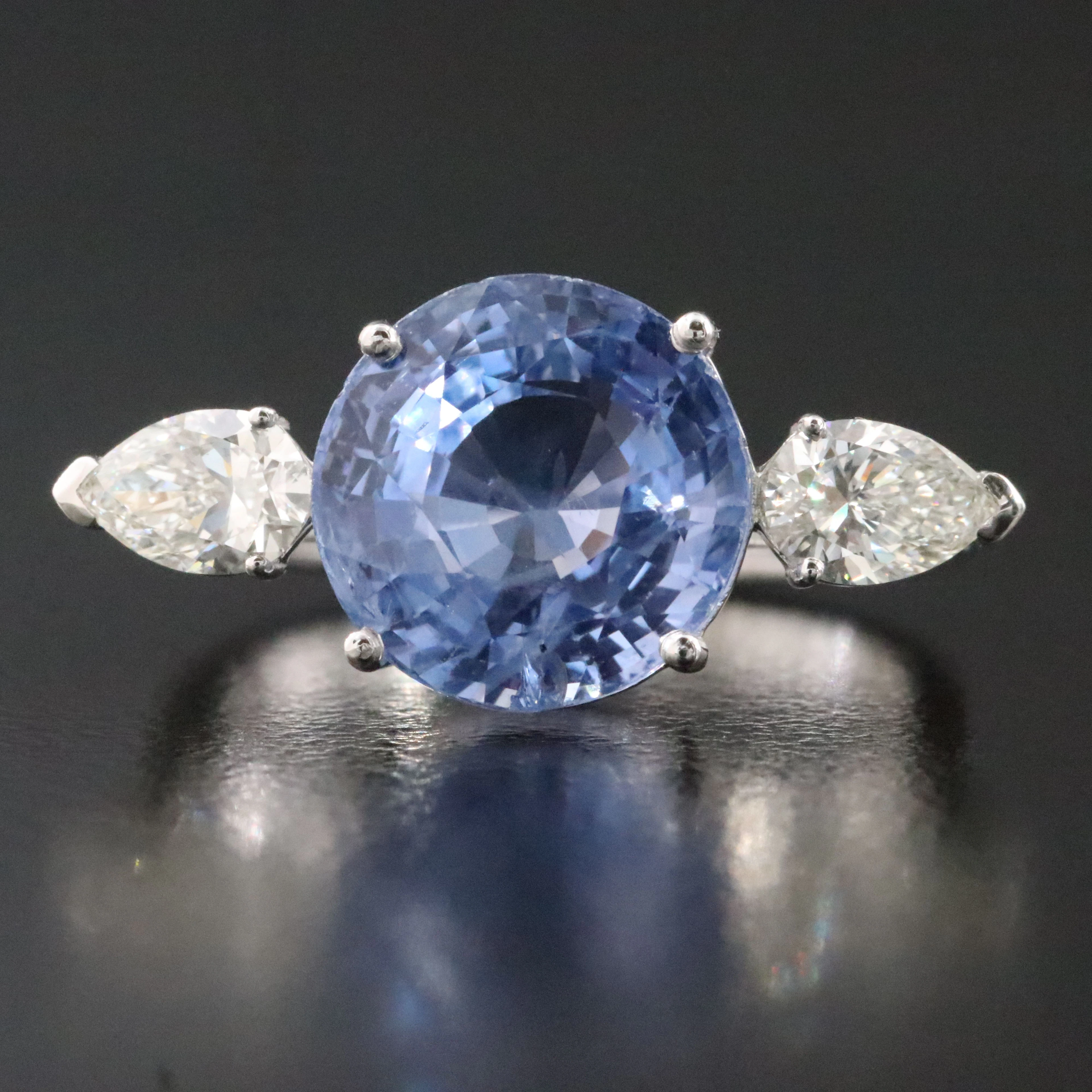 18K 5.00 CT No Heat Sri Lankan Sapphire and 0.60 CTW Diamond Ring with GIA