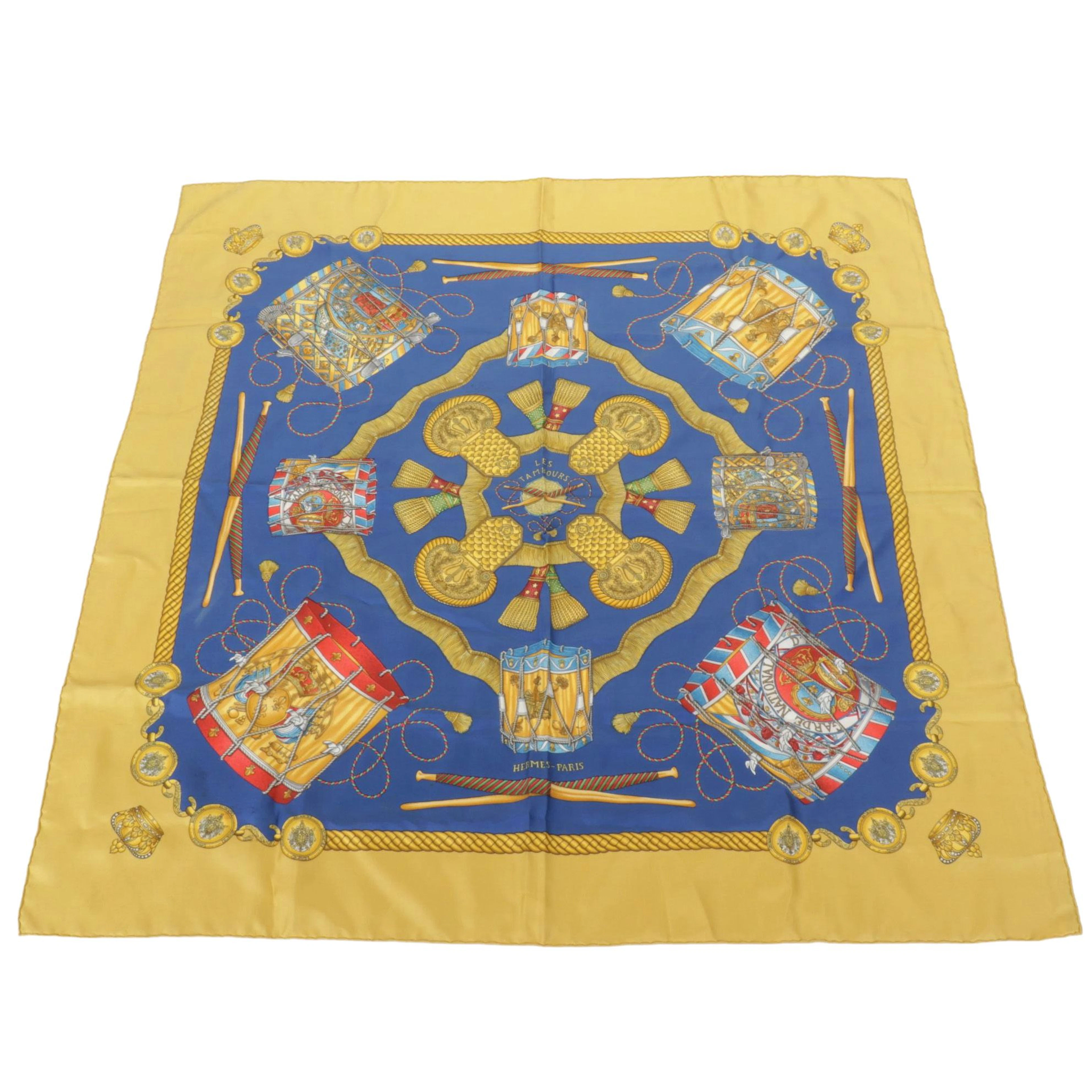 Hermès "Les Tambours" Scarf 90 in Silk Twill