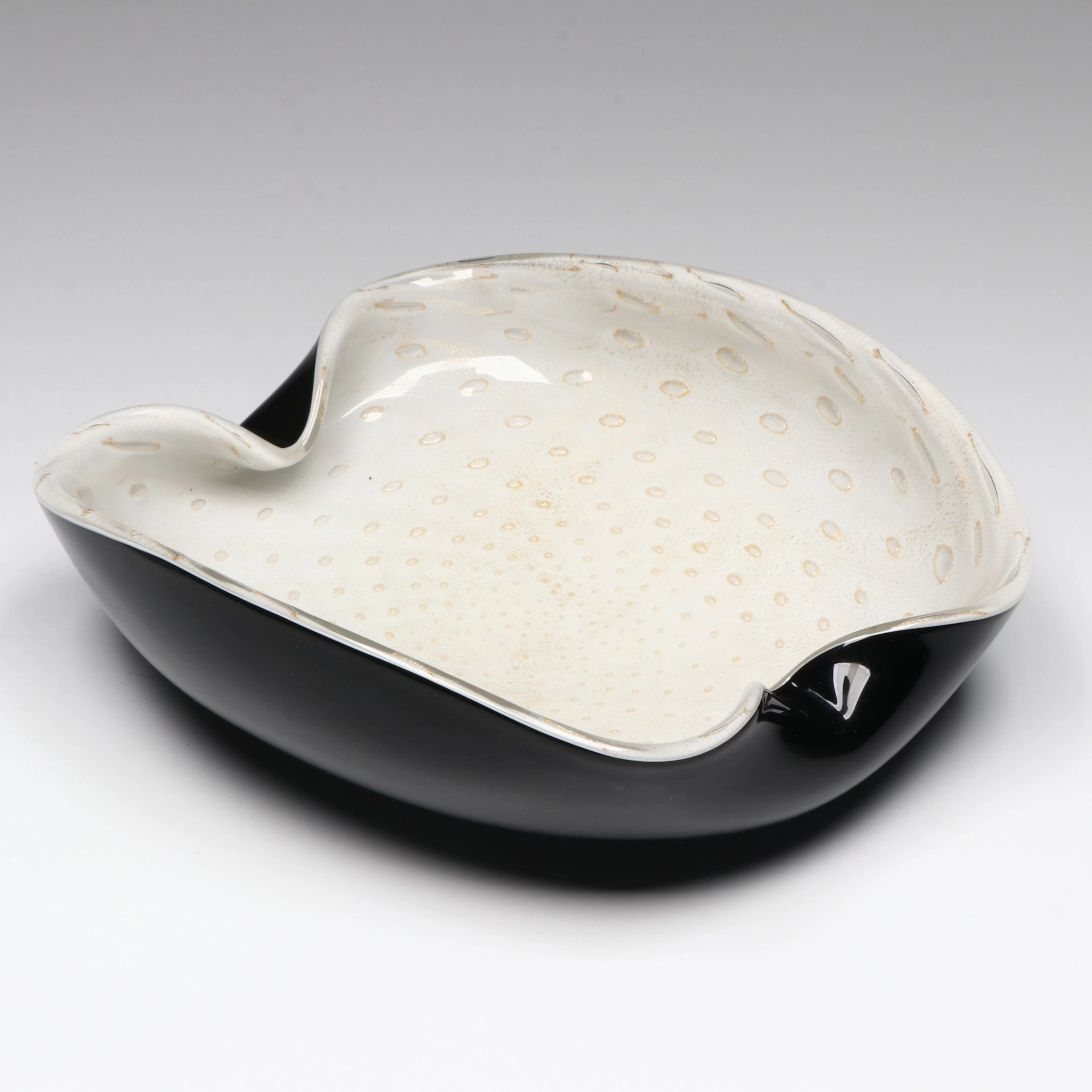 Studio Glass Gold Flake Controlled Bubble Cased Glass Bowl