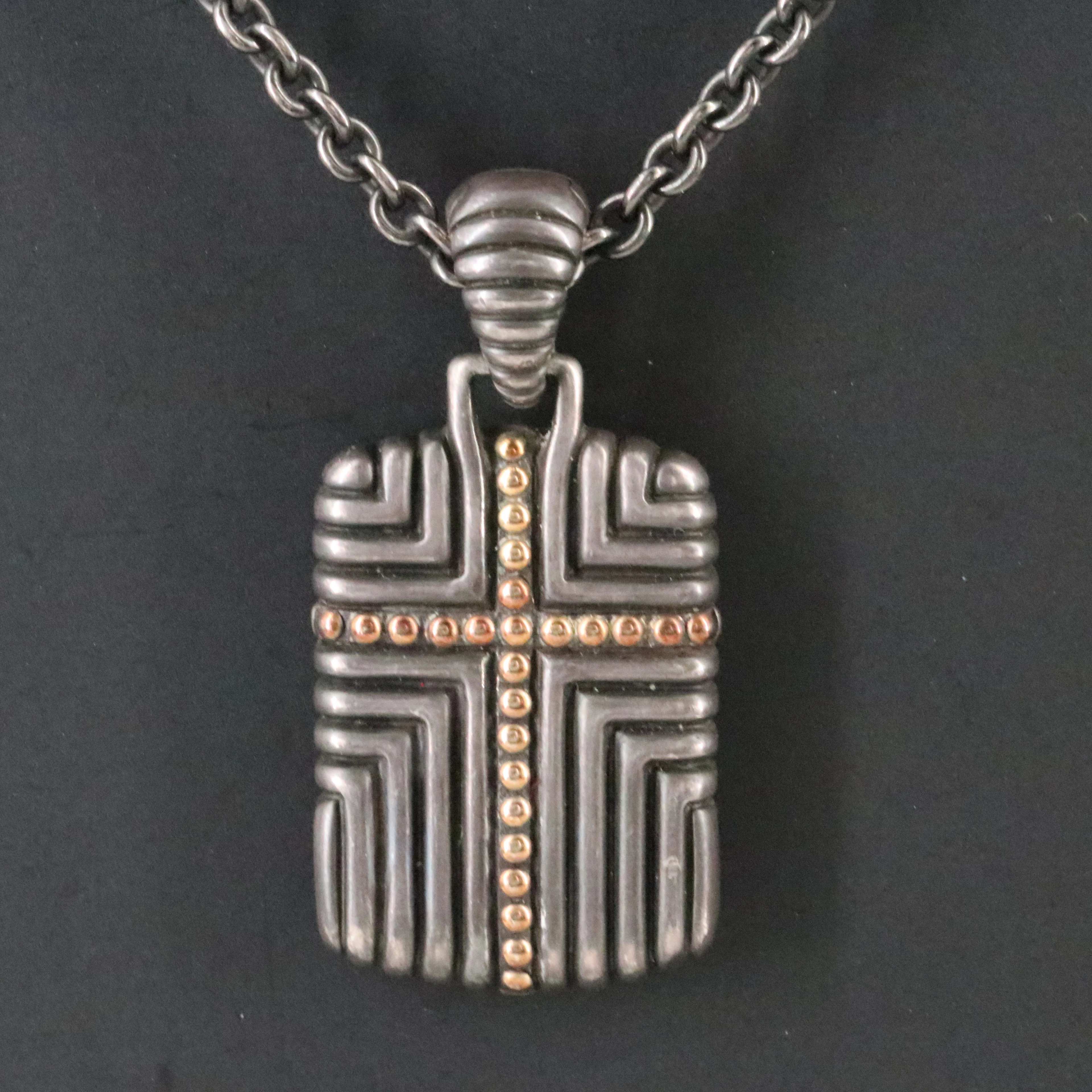 John Hardy Icon 50 Darkened Sterling Cross Tag Enhancer with Rolo Chain