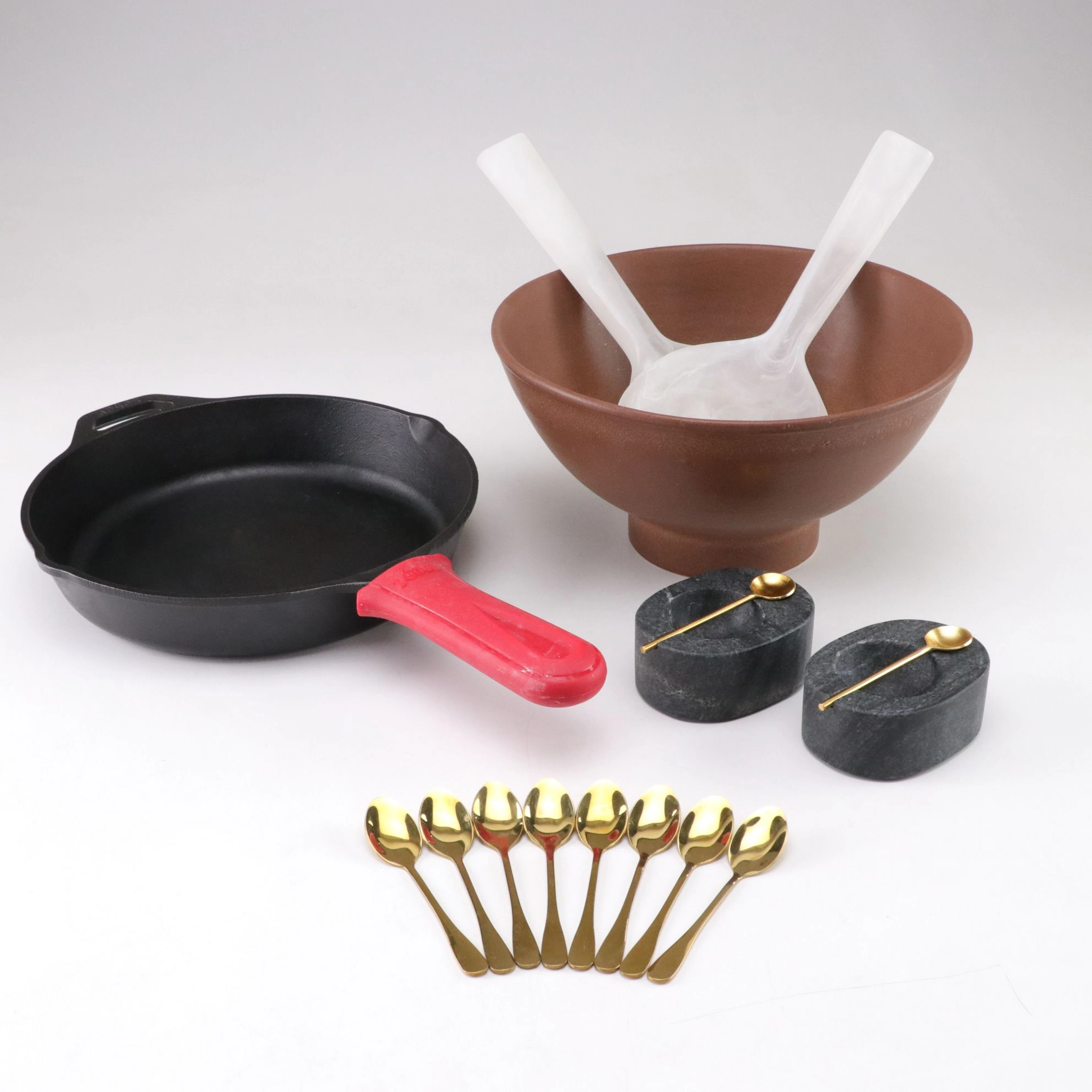 Lodge Cast Iron Skillet with Salad Bowl, Utensils, Salt Cellars & Spoons