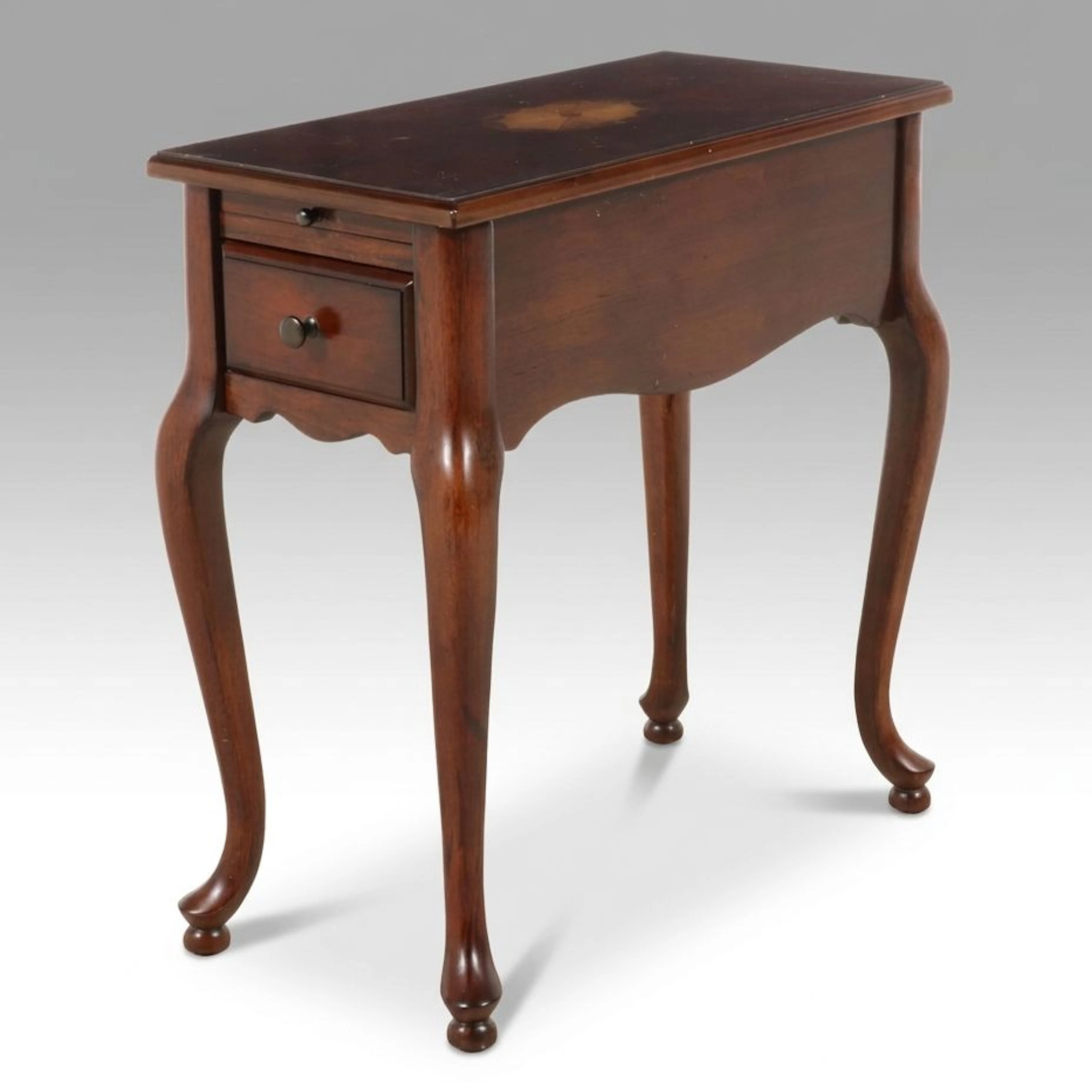 Butler Queen Anne Style Inlaid End Table, Late 20th Century