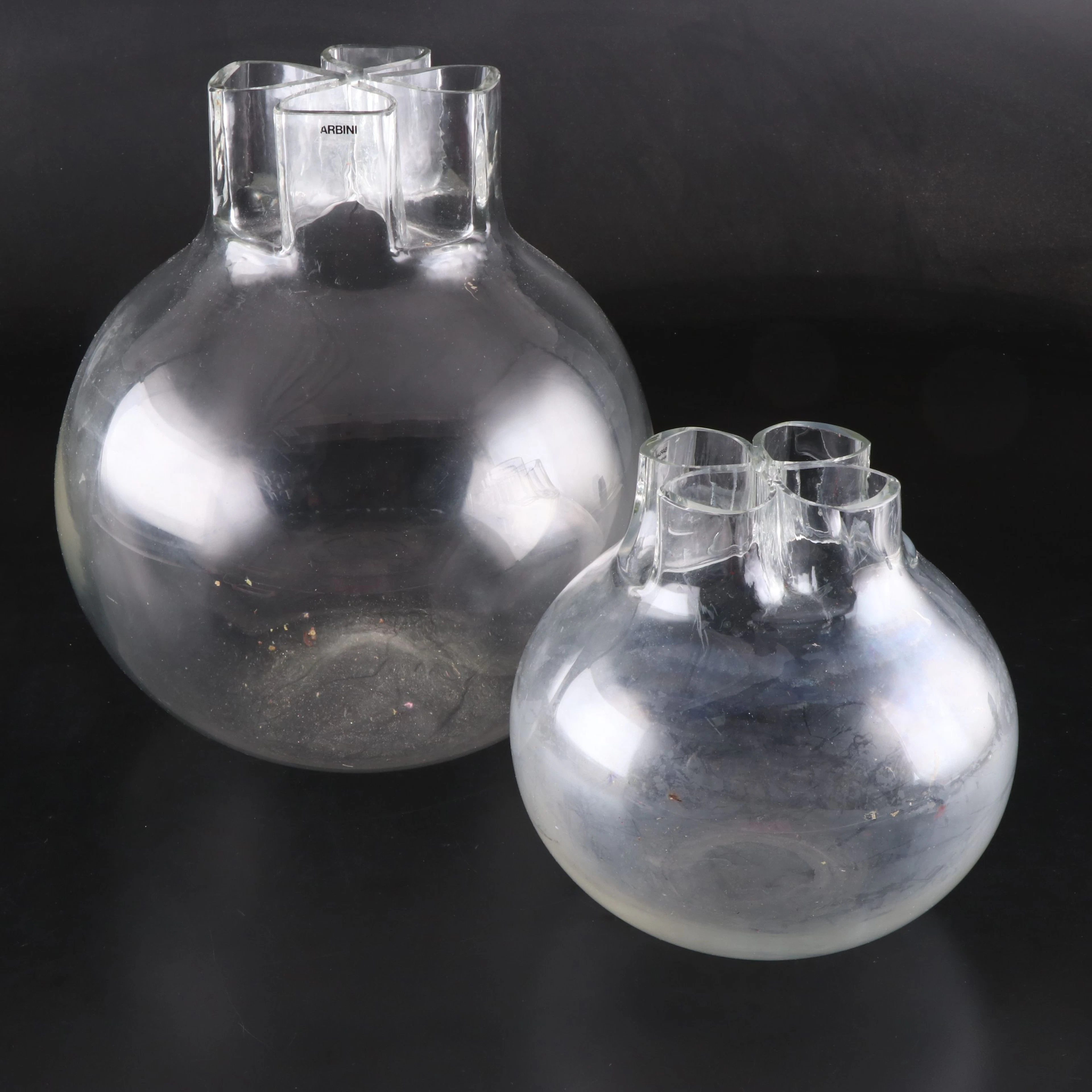 Alfredo Barbini Murano Clear Glass Pomegranate Vases