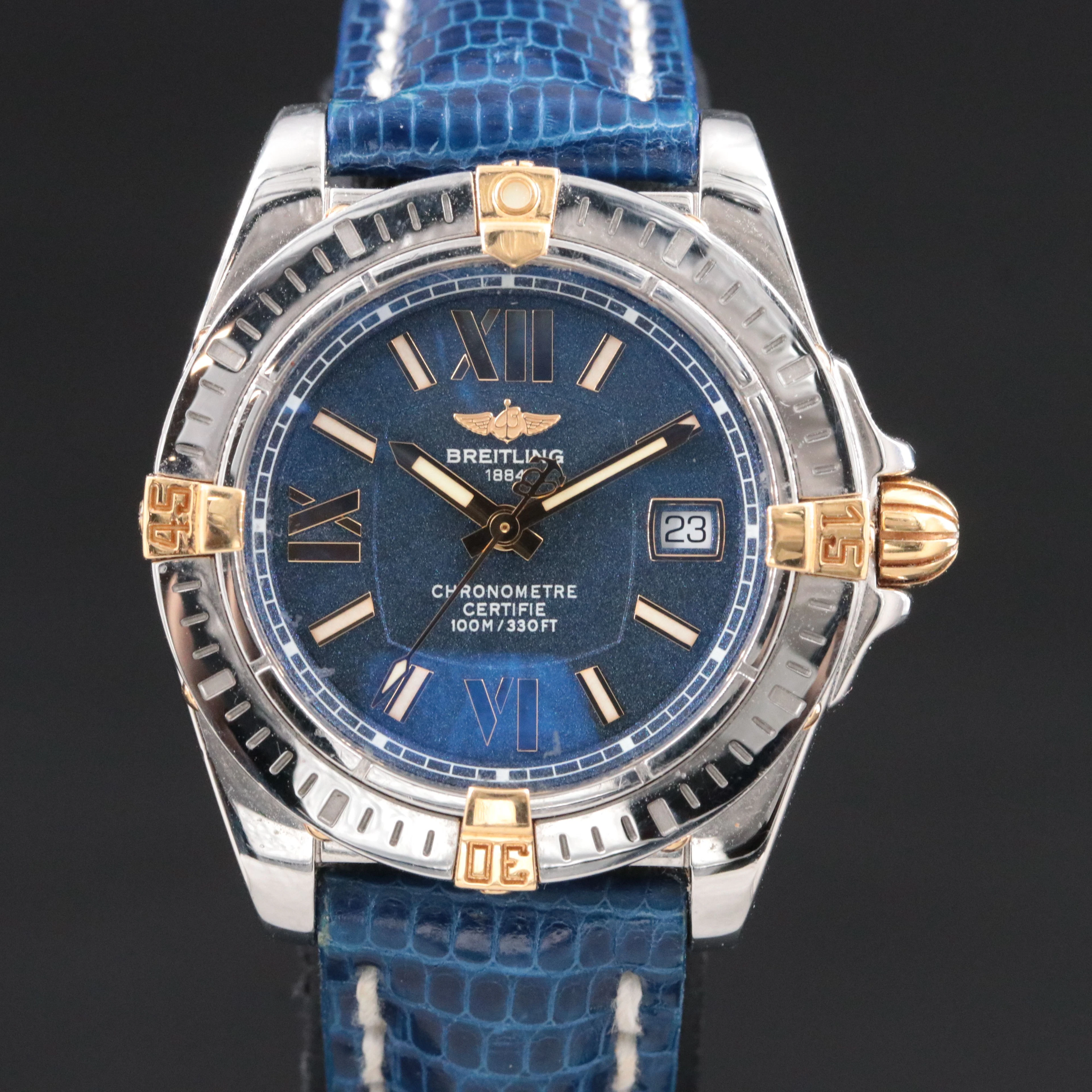 Breitling Cockpit 18K Gold & Steel Blue Quartz Watch Ref. B71356