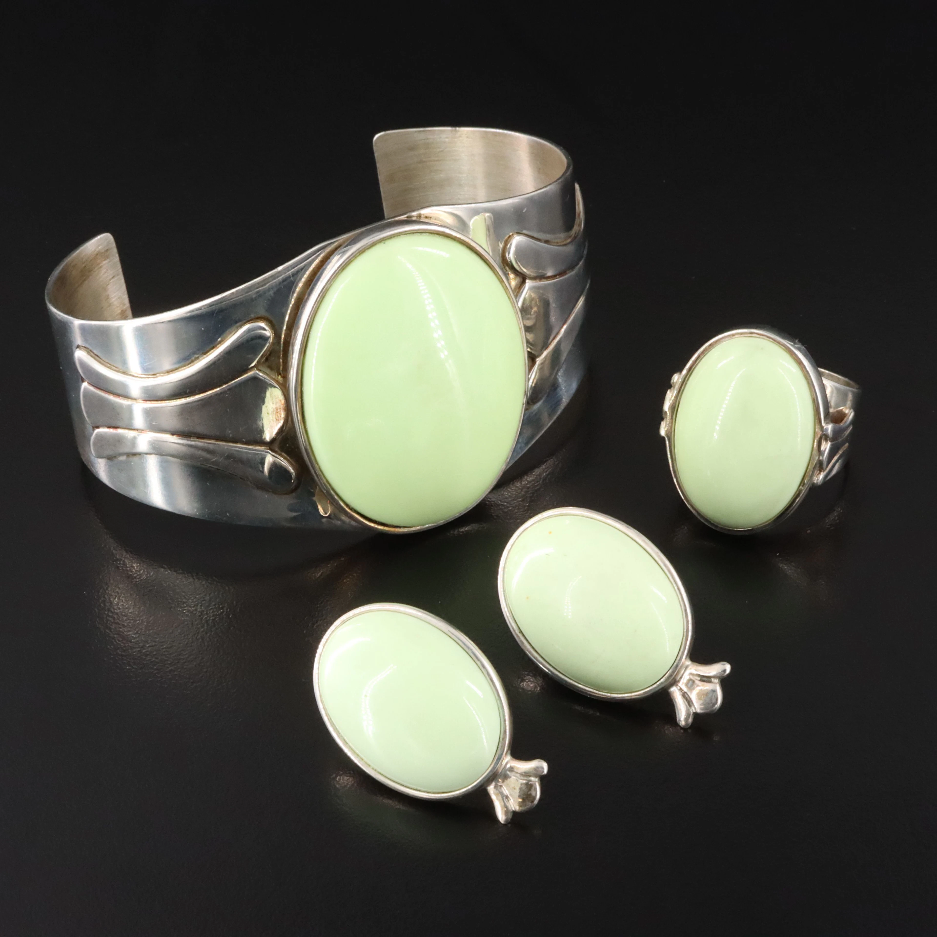 Desert Rose Trading Sterling Lemon Chrysoprase Bracelet, Ring & Earrings