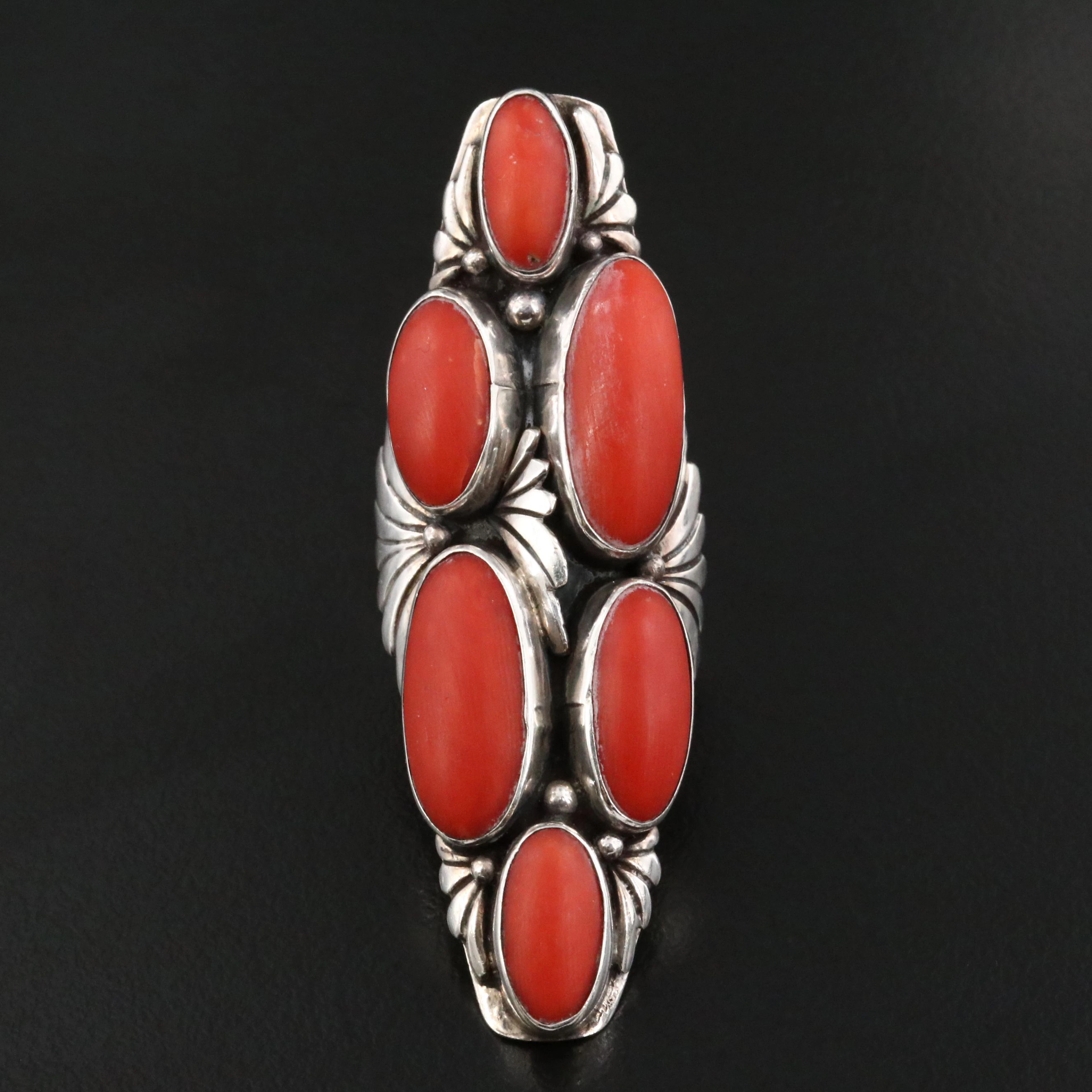 Southwestern Sterling Coral Pointer Ring