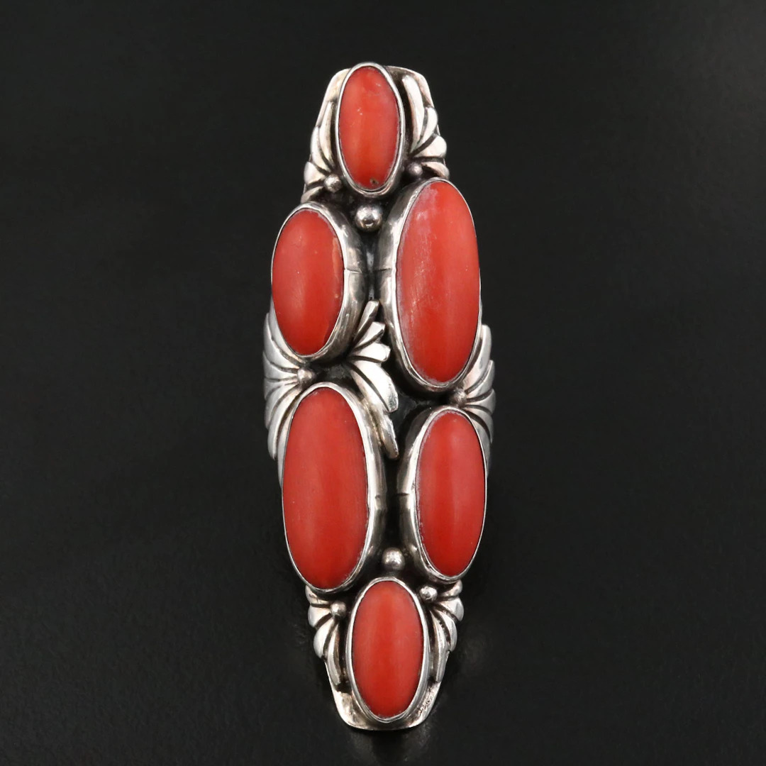 Southwestern Sterling Coral Pointer Ring