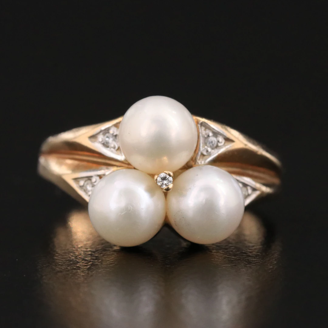 14K Pearl and Diamond Ring