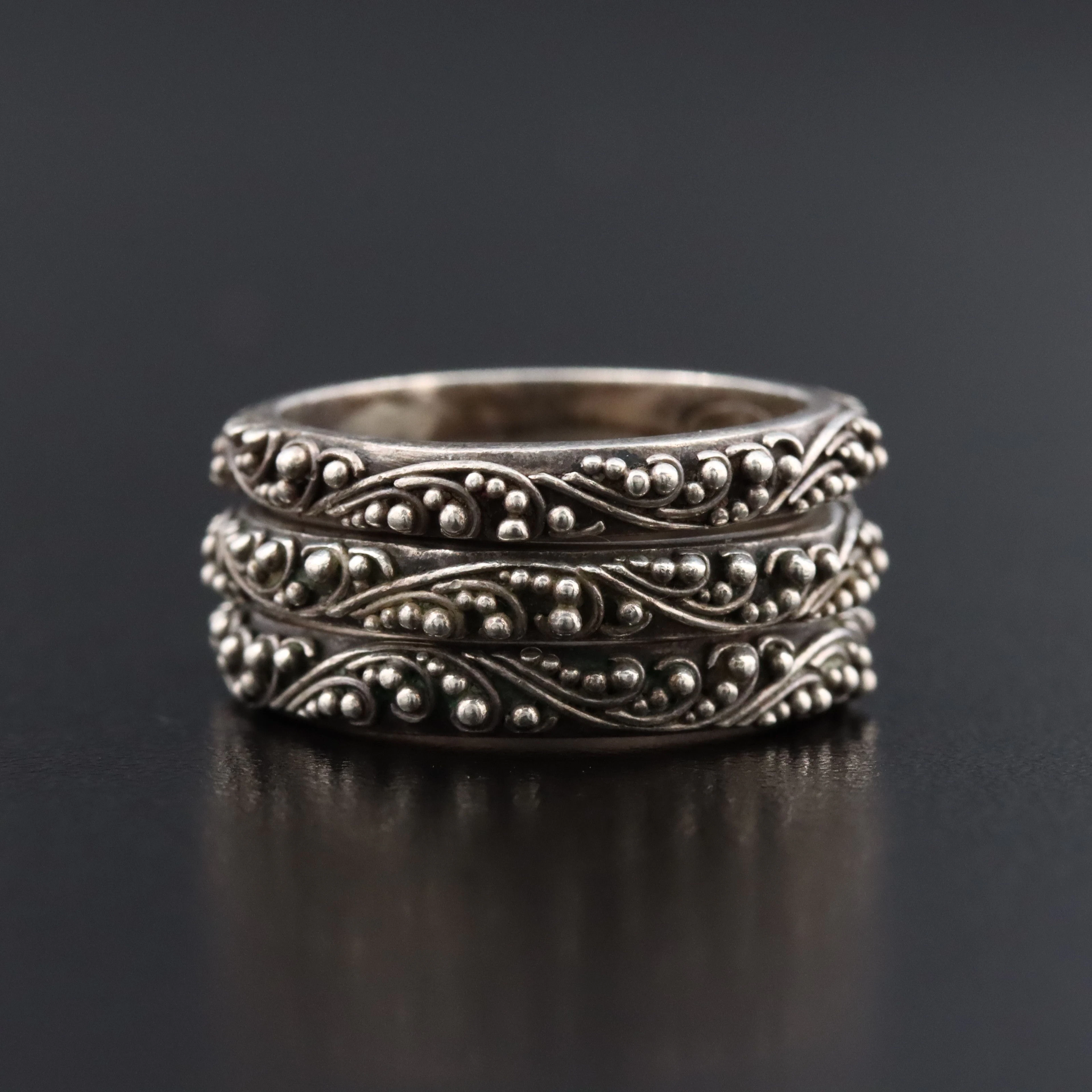 Lois Hill Sterling Scroll and Bead Stacking Bands