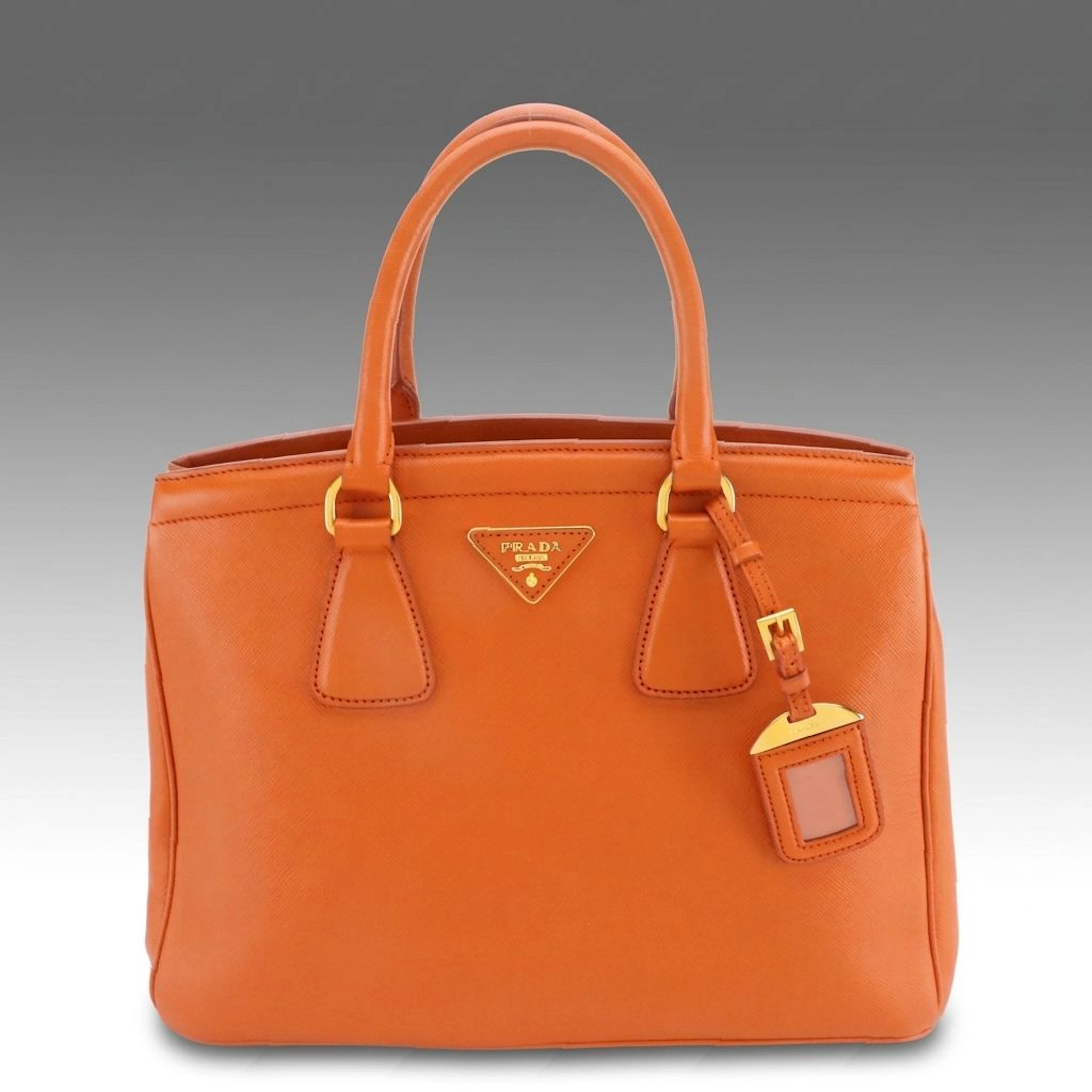 Prada Saffiano Leather Triangular Logo Galleria Tote Bag in Papaya