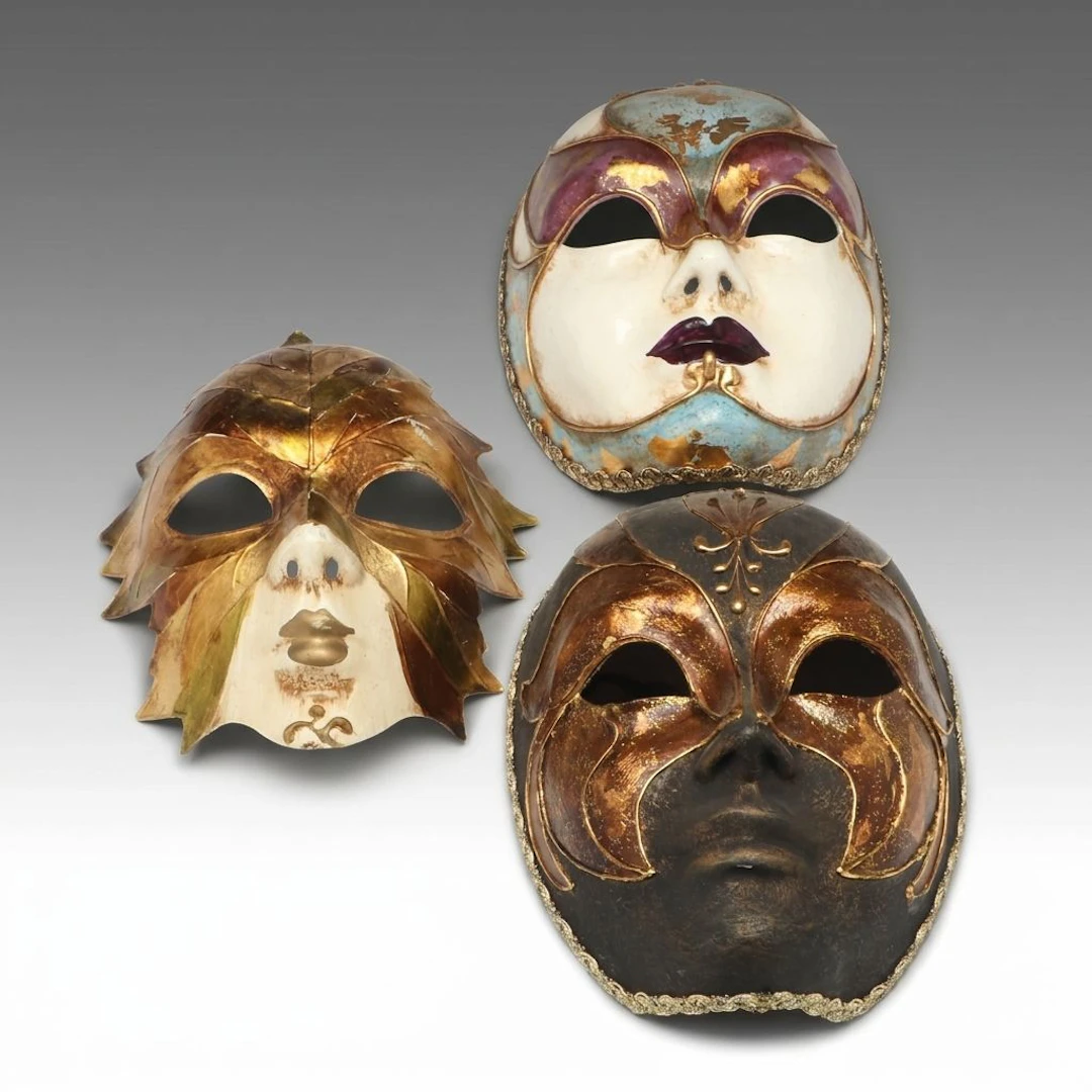 Il Canovaccio and Other Venetian Hand-Painted Papier-Mâché Carnival Masks