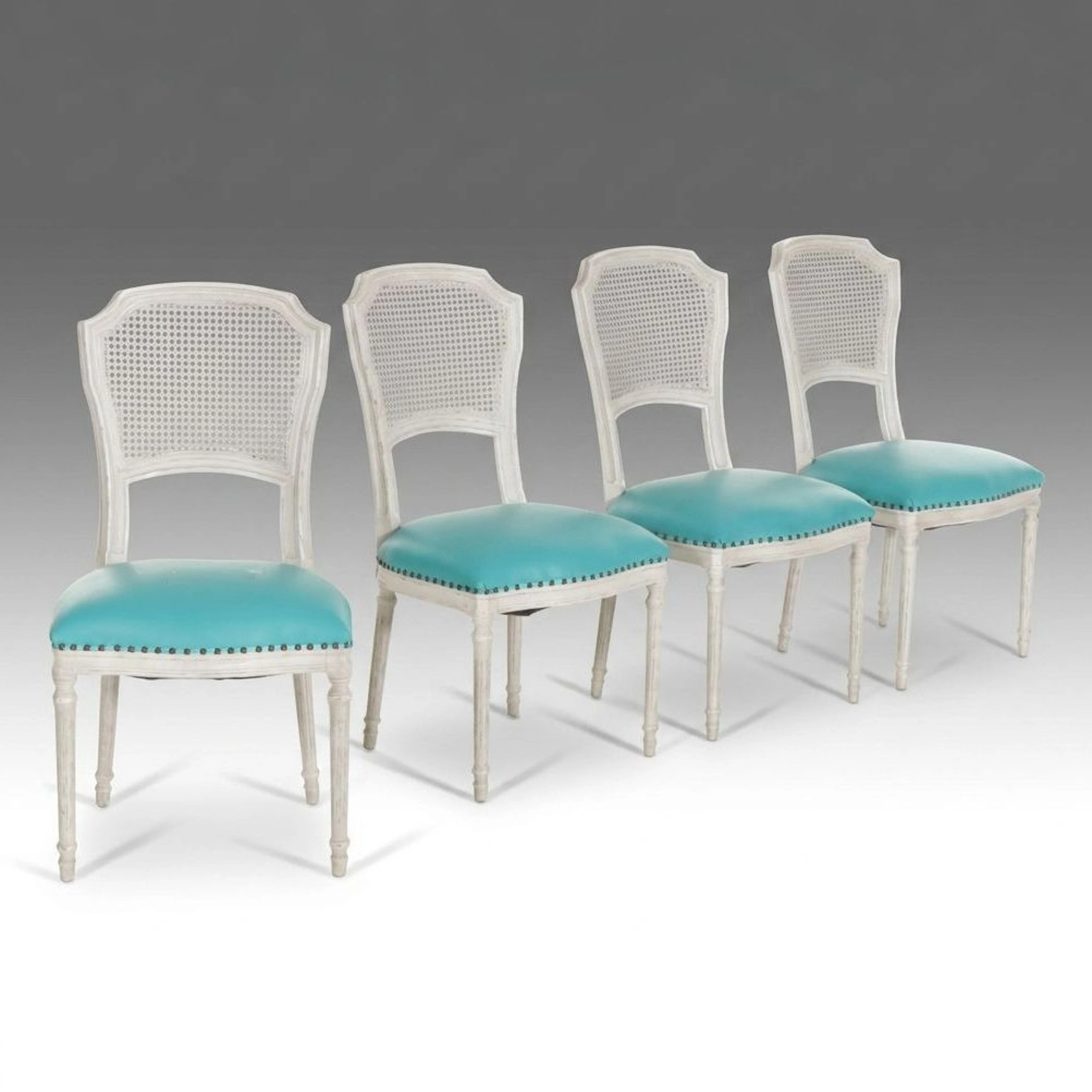 Set of Four 36 & Main Louis XVI Style Cane Back Dining Chairs
