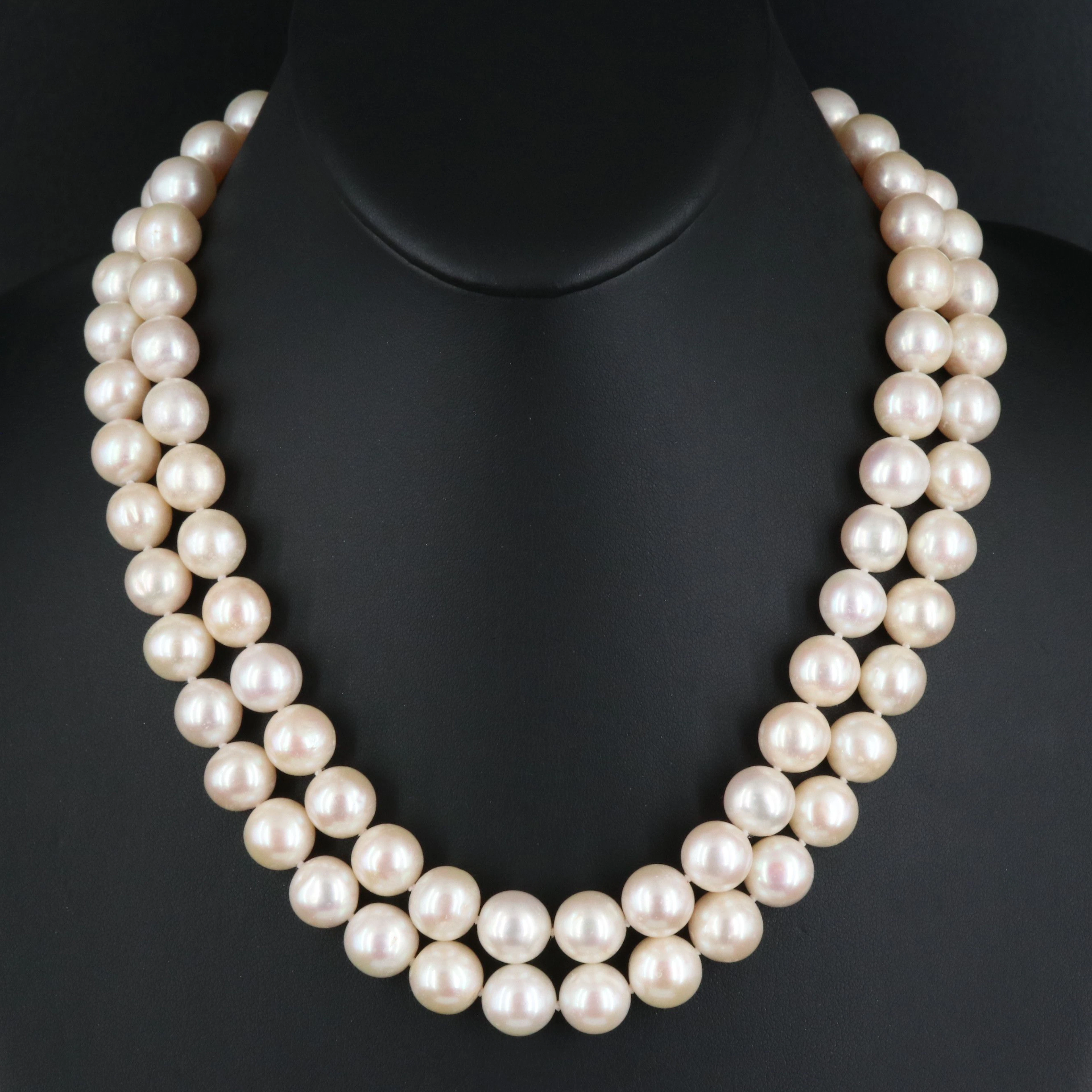 Double Strand Pearl Necklace with Sterling Toggle