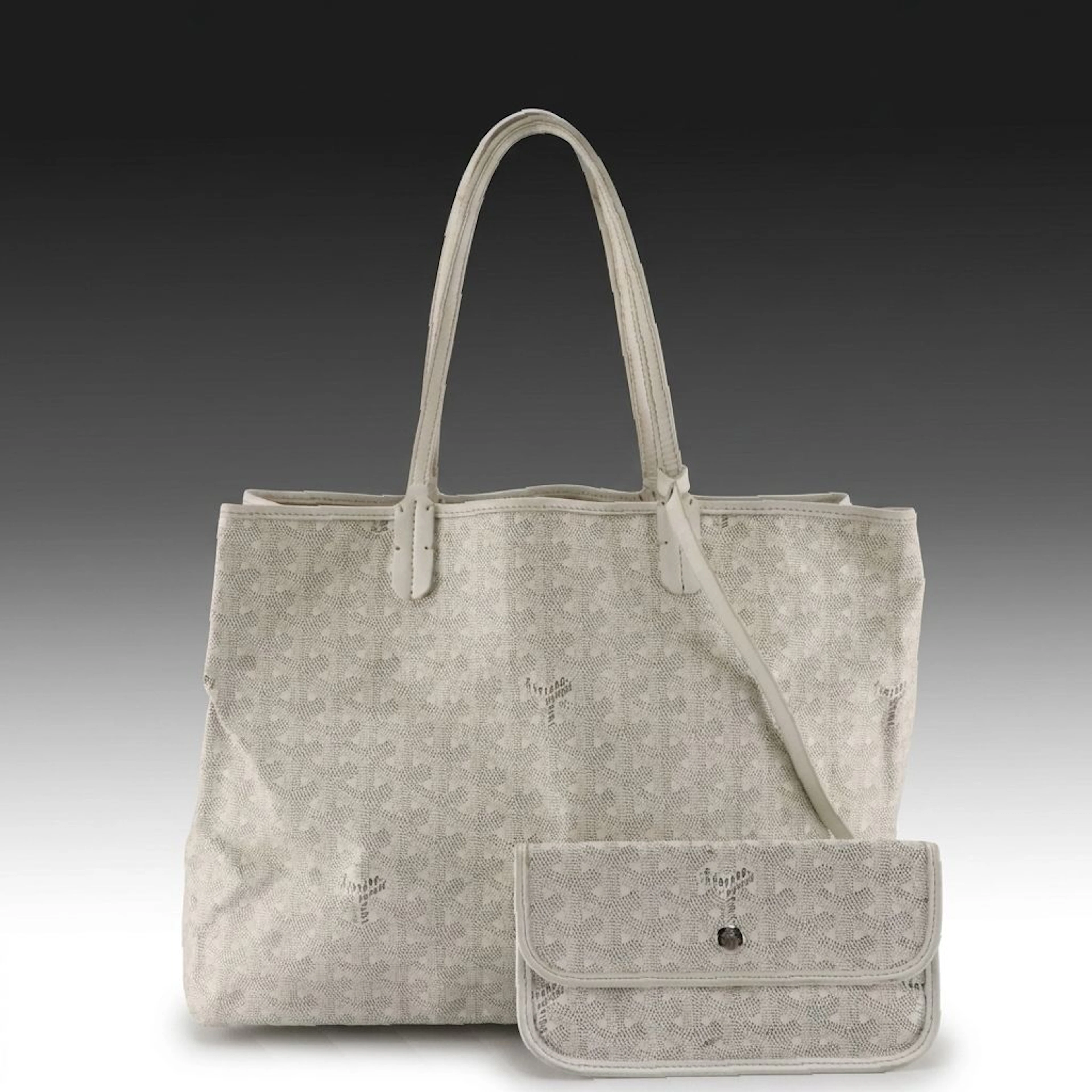 Goyard Saint Louis PM Tote Bag and Pouch in White Goyardine Canvas
