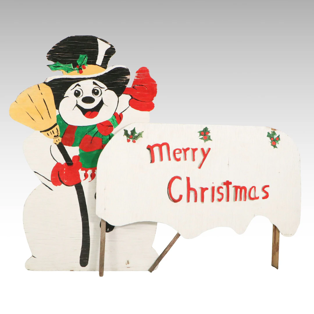Painted Wood "Merry Christmas" and Snowman Signs