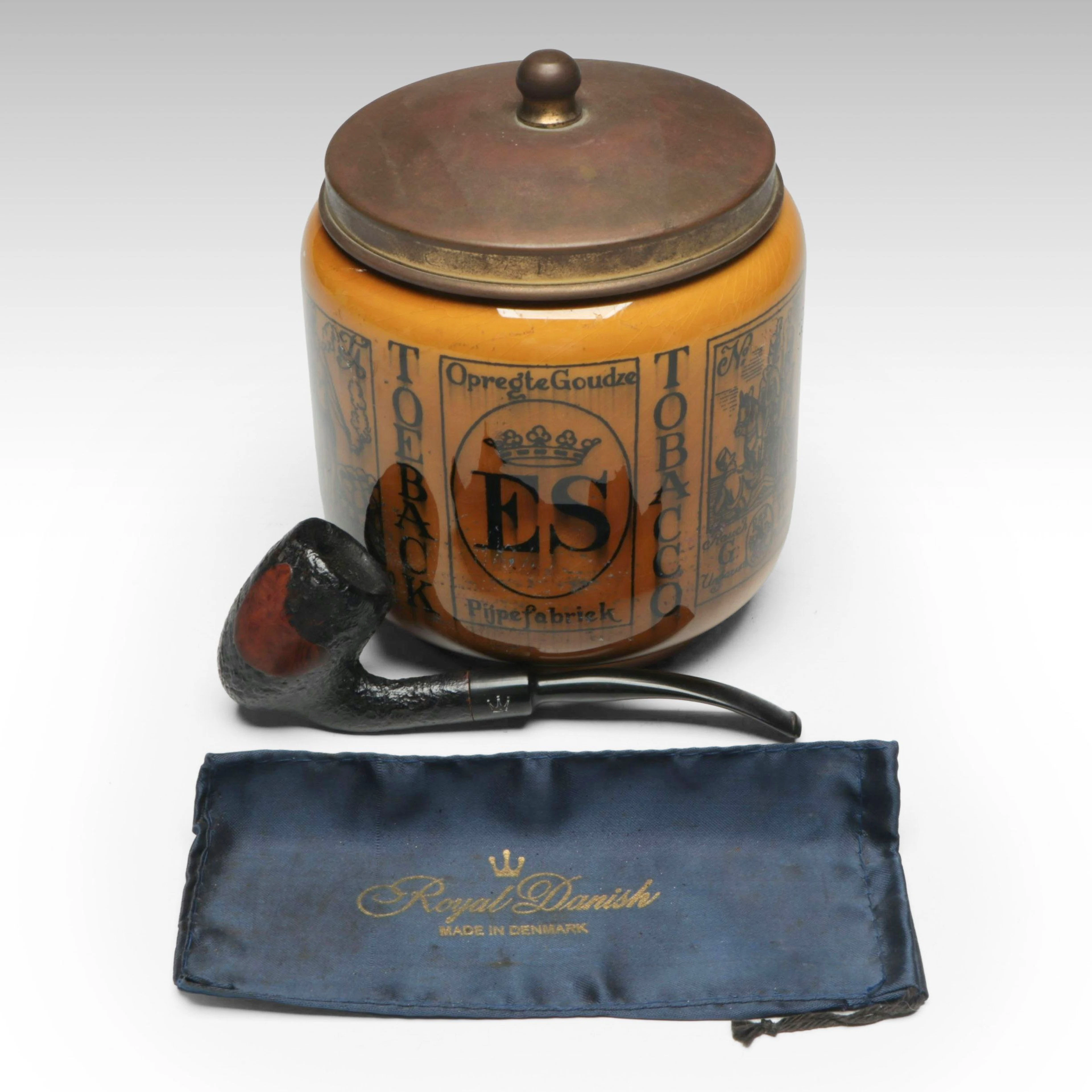 Royal Goedewaagen Ceramic Tobacco Jar with Royal Danish Briar Pipe
