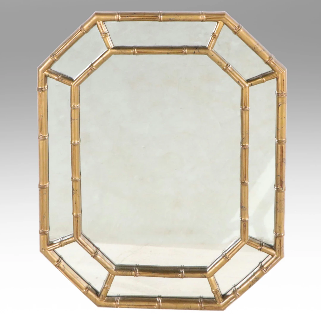 Octagonal Faux Bamboo Double Frame Wall Mirror