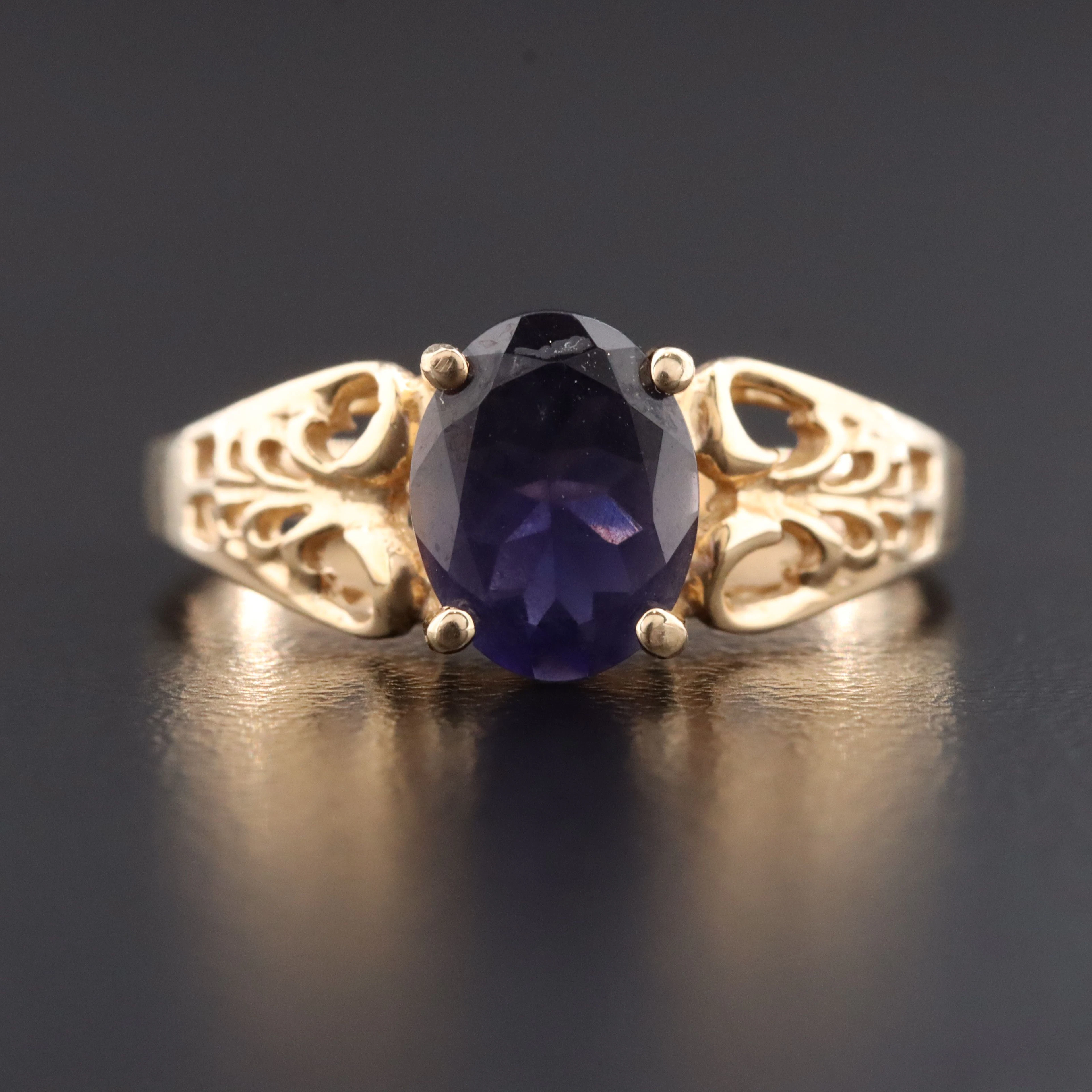 10K Iolite Scroll Openwork Ring