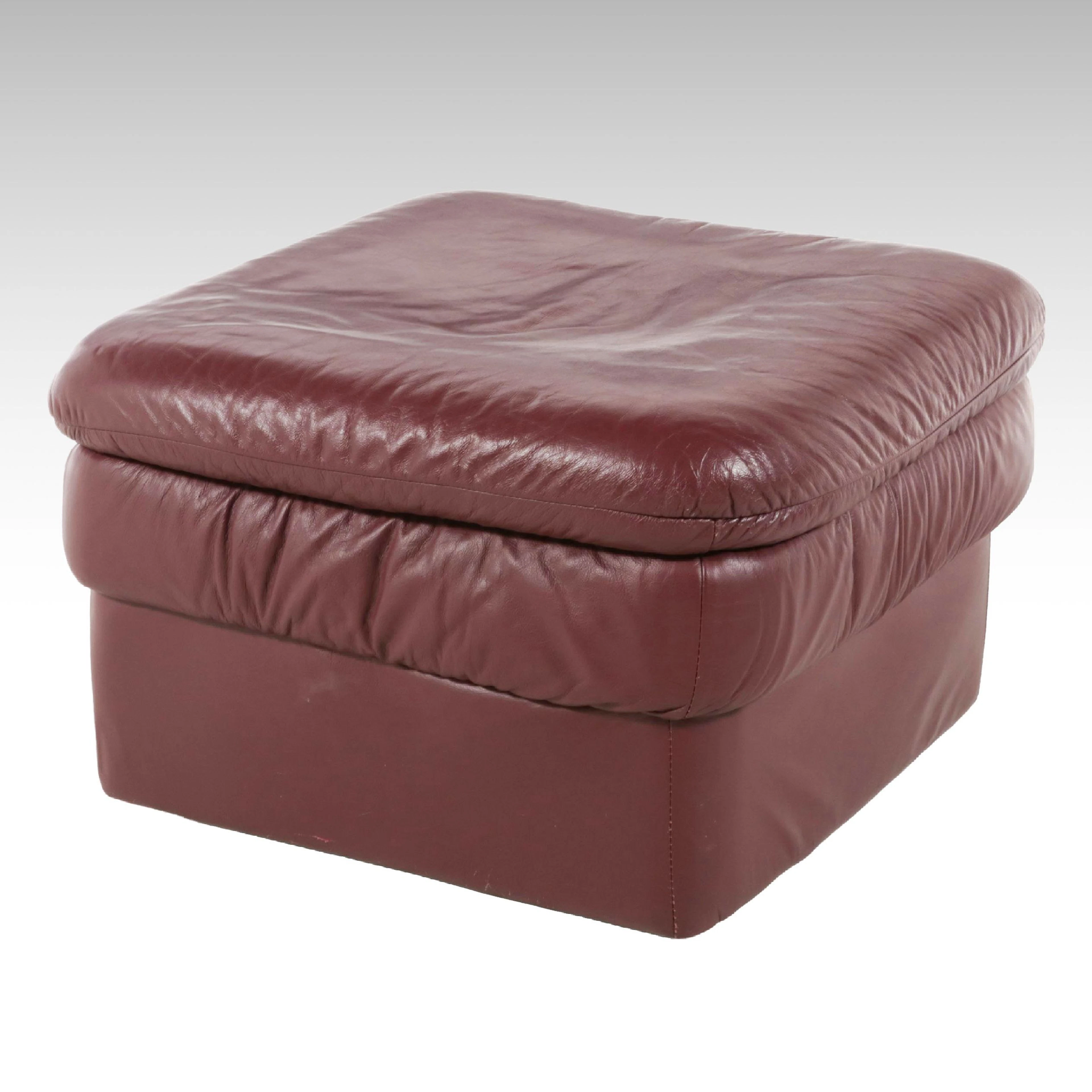Contemporary Italian Burgundy Faux Leather Ottoman, Late 20th Century