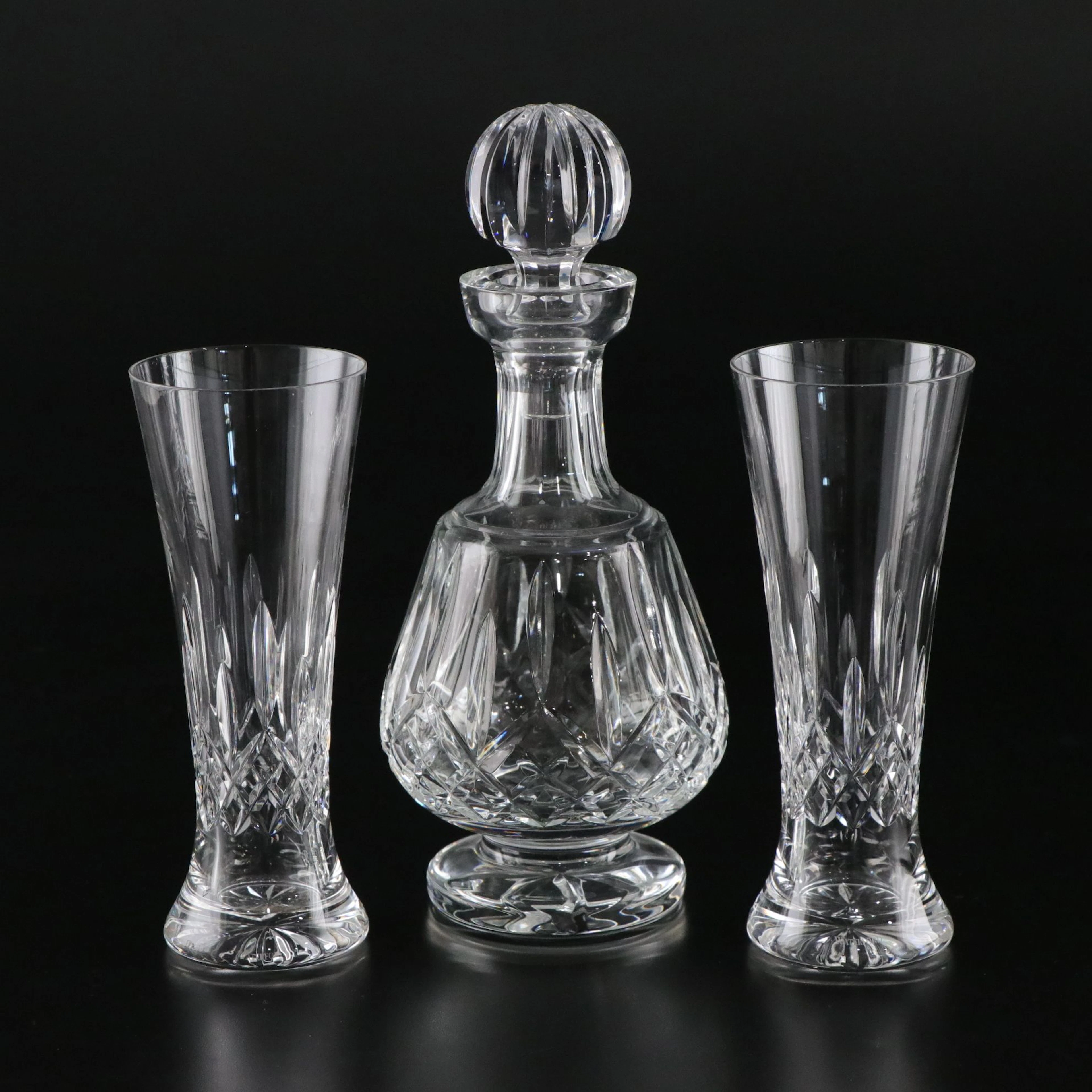 Waterford Crystal "Lismore" Footed Brandy Decanter and Pilsner Glasses