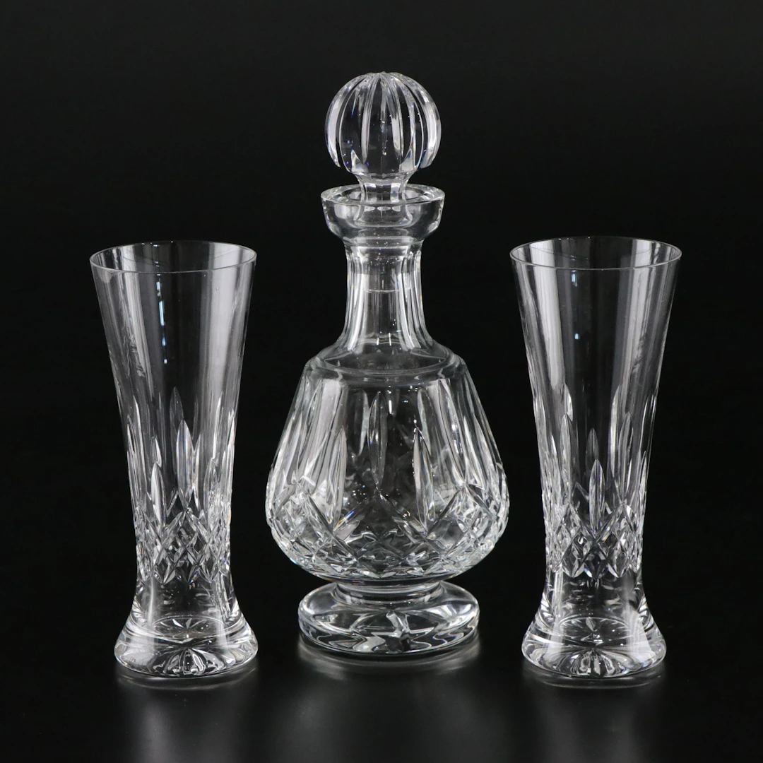 Waterford Crystal "Lismore" Footed Brandy Decanter and Pilsner Glasses