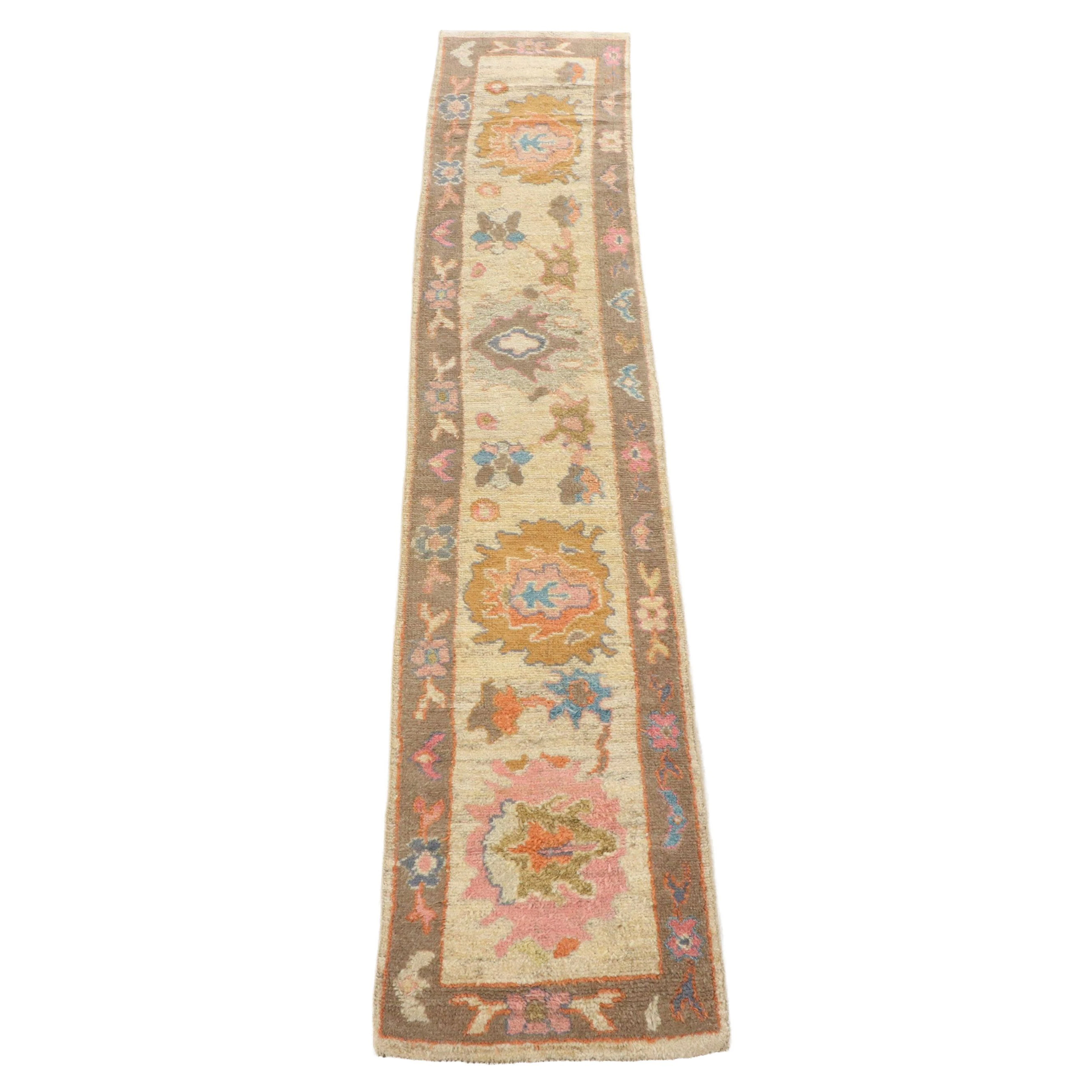2'7 x 12'10 Hand-Knotted Turkish Oushak Carpet Runner