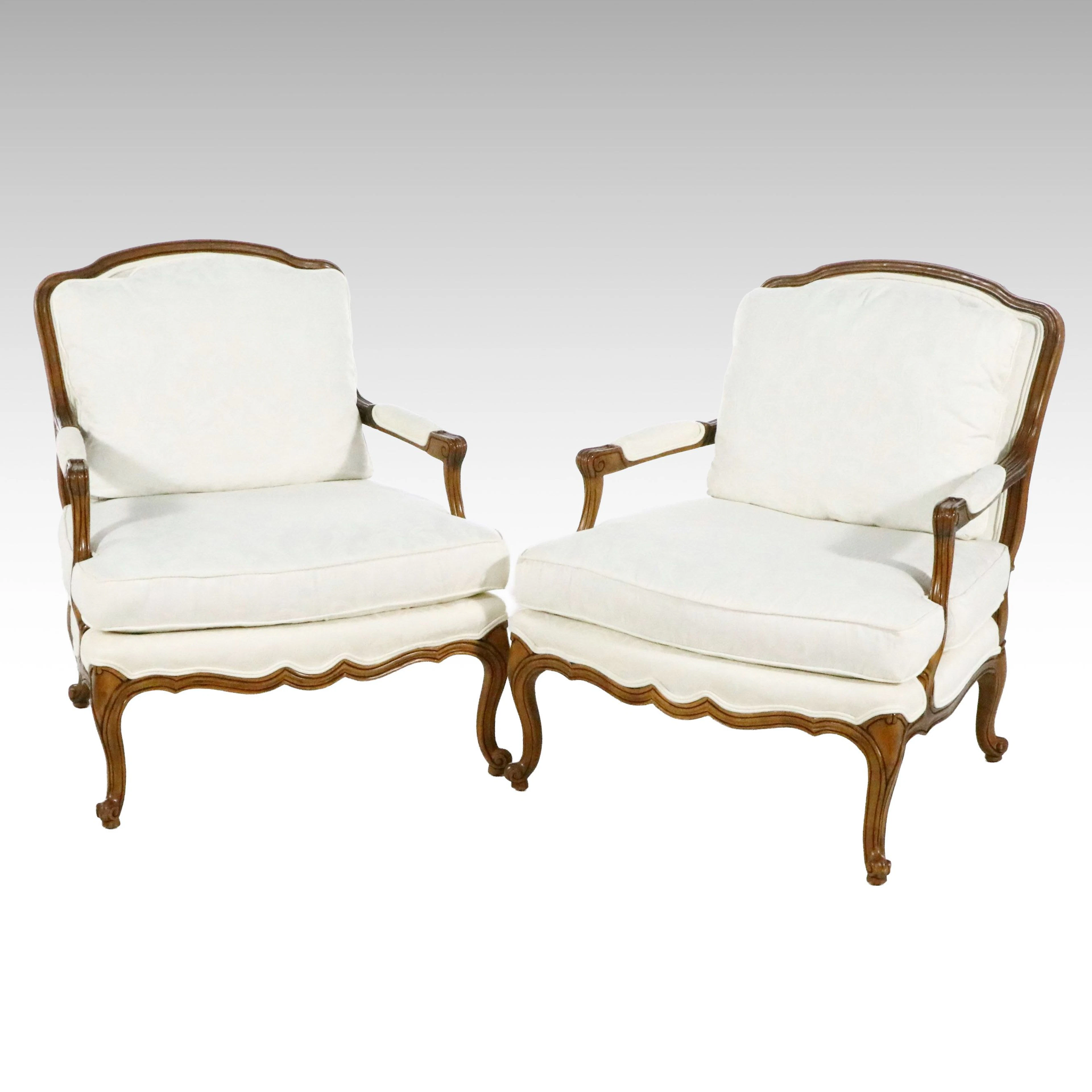 Pair of Louis XV Style Carved Wood Bergères, Late 20th Century