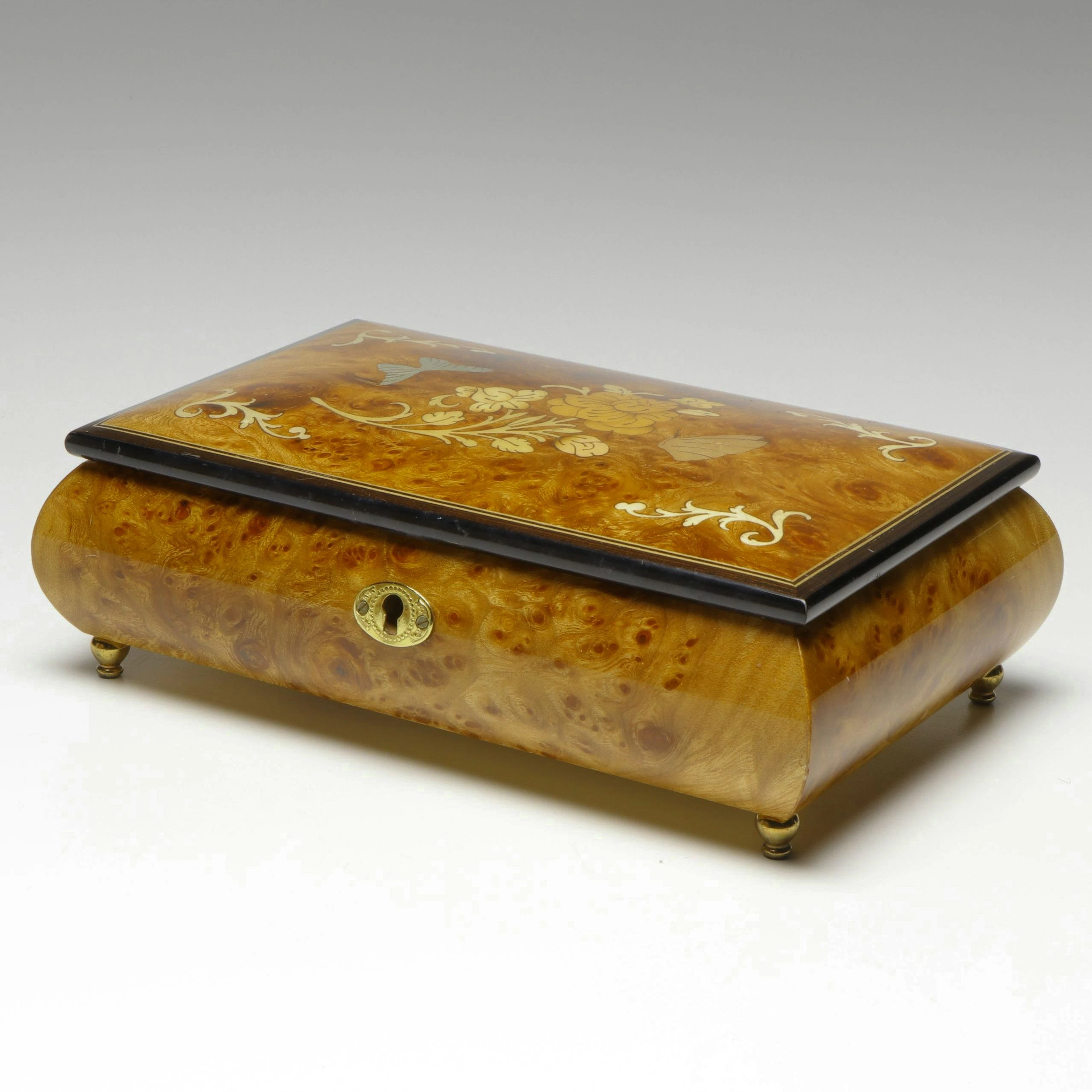 Reuge Italian Burl Wood and Inlay Music Box with "My Way"