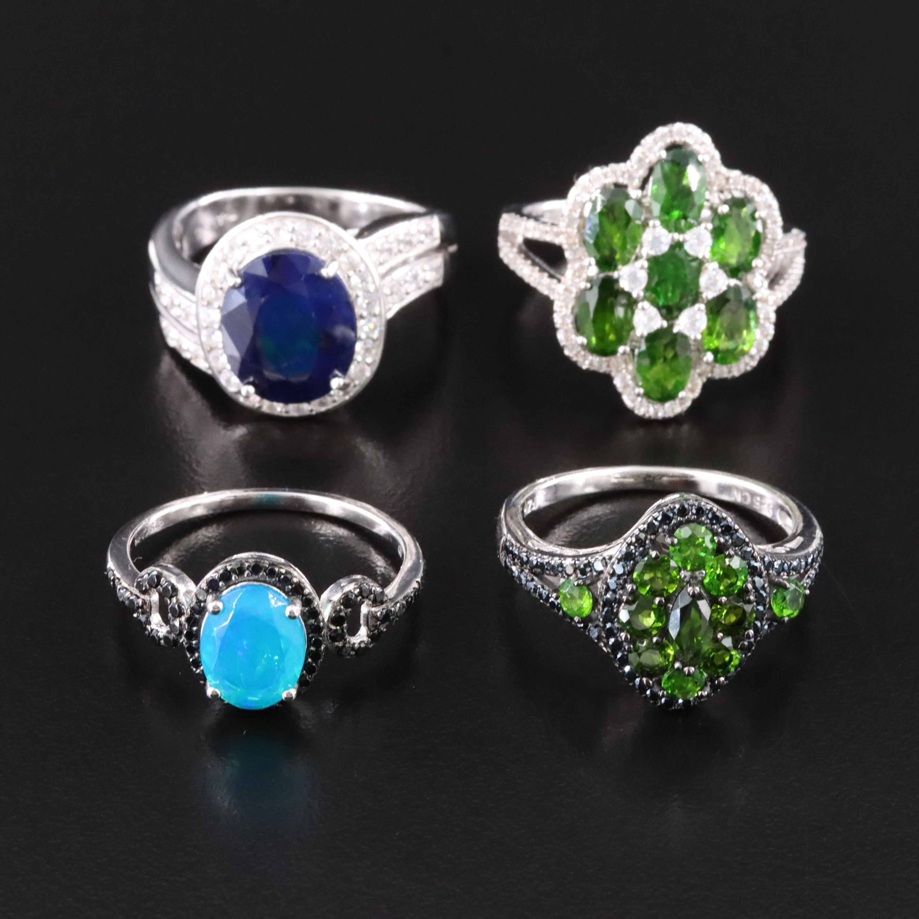 Sterling Rings Featuring Chrome Diopside and Opal