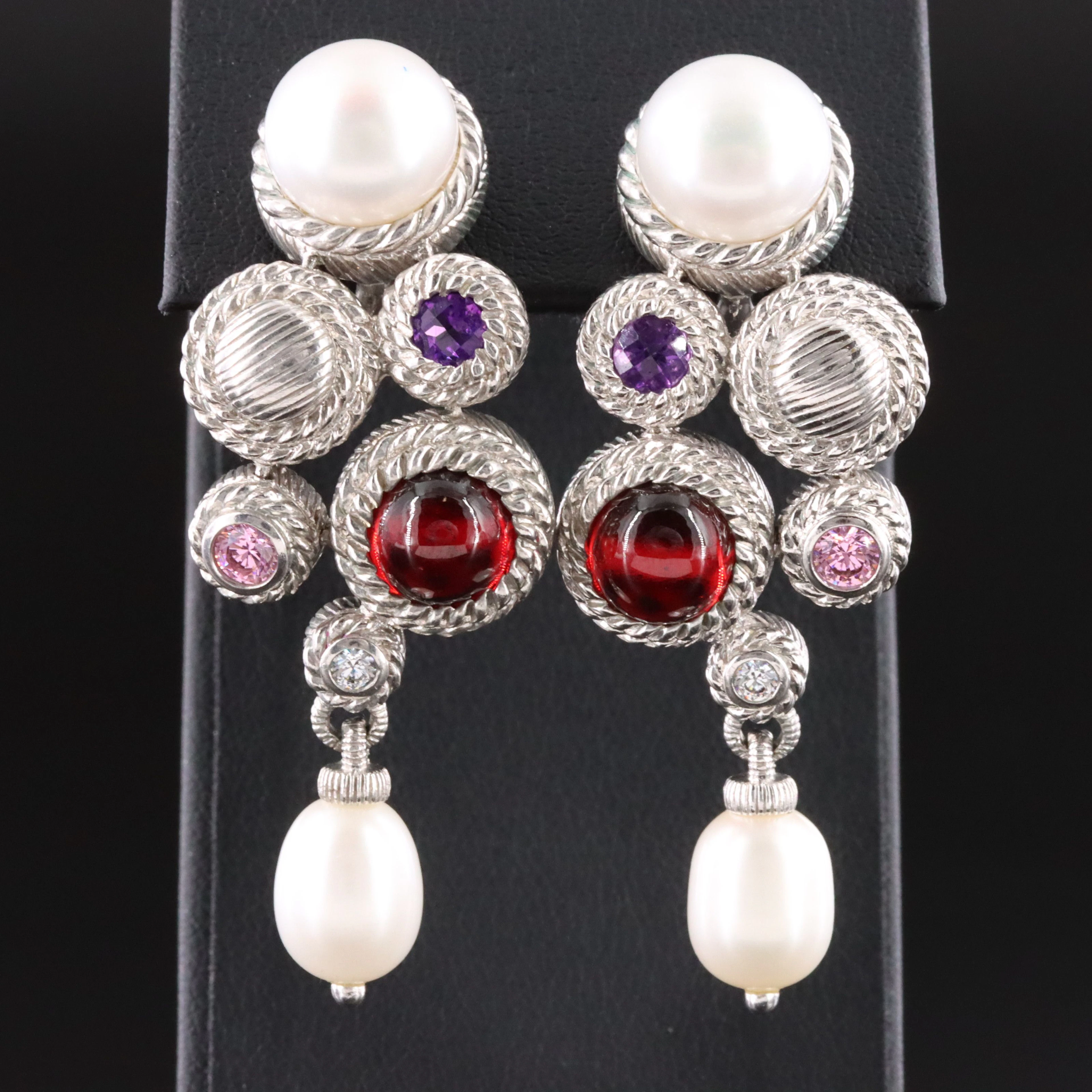 Judith Ripka Sterling Pearl, Amethyst, and CZ Earrings