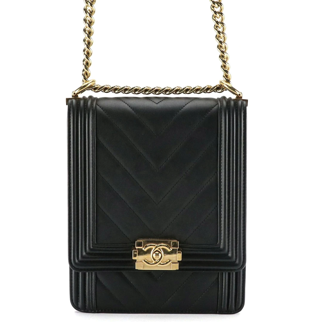 Chanel North/South Boy Flap Bag in Chevron Quilted Lambskin Leather