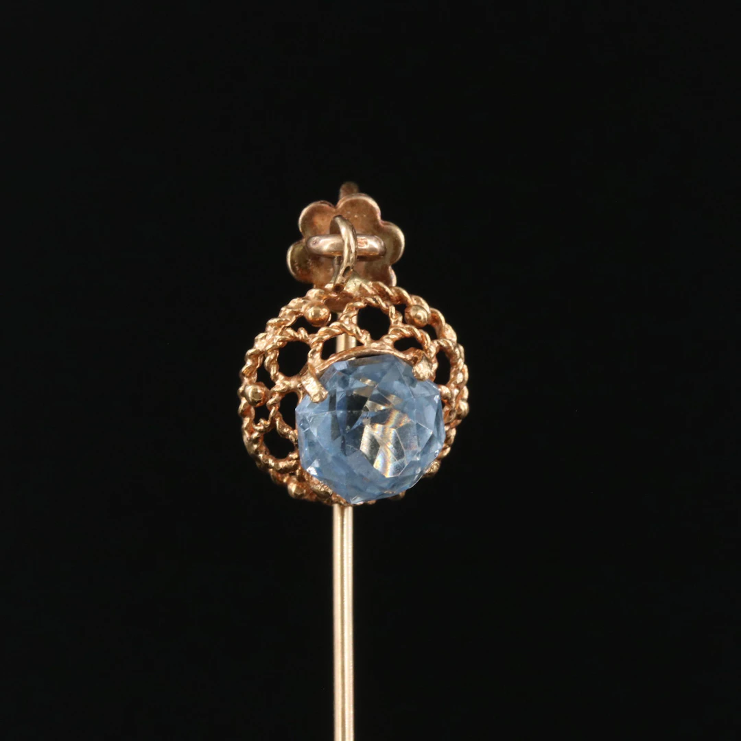 14K Stickpin with 18K Glass Filigree Charm
