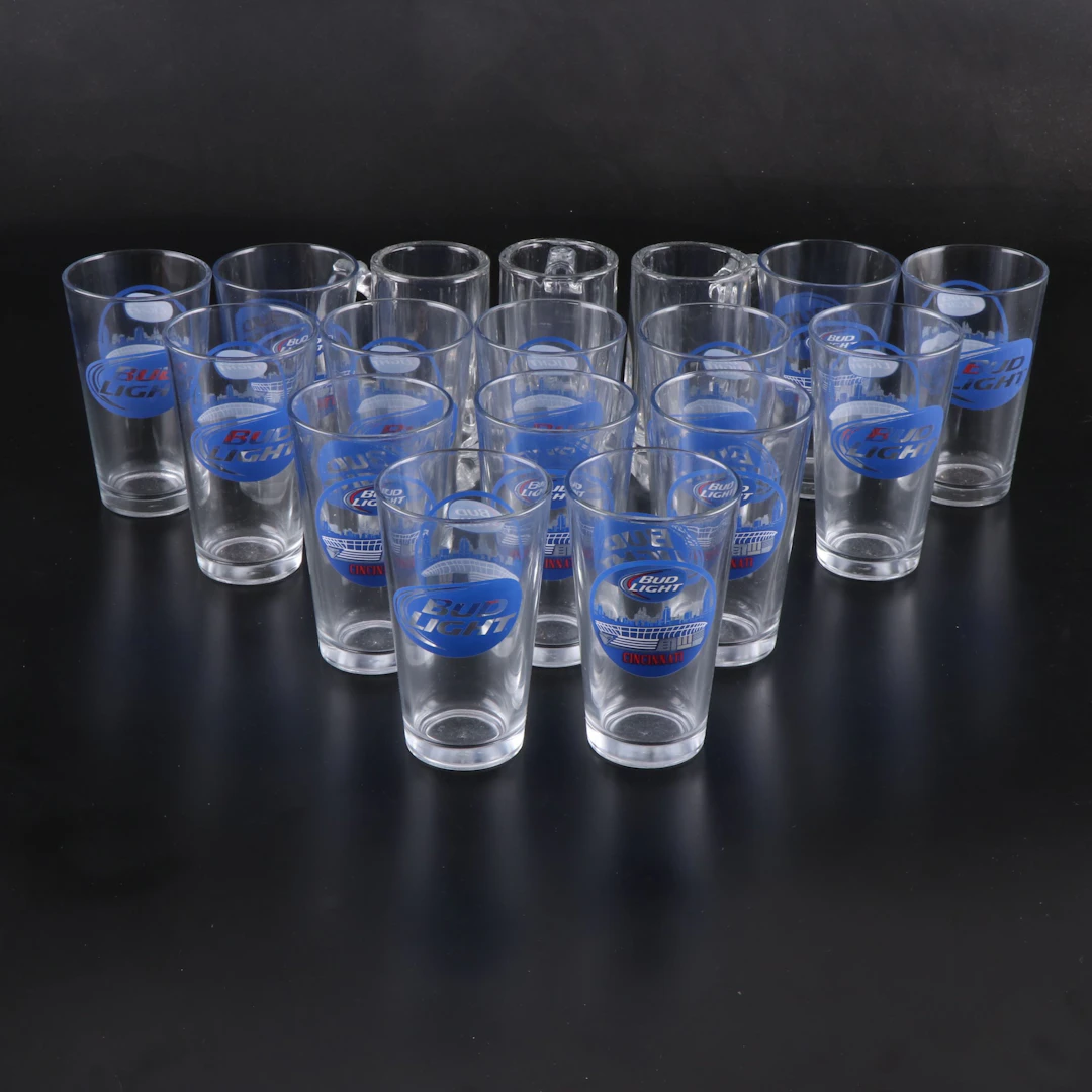 Libbey Bud Light Cincinnati Pint Glasses with Beer Mugs, 21st Century