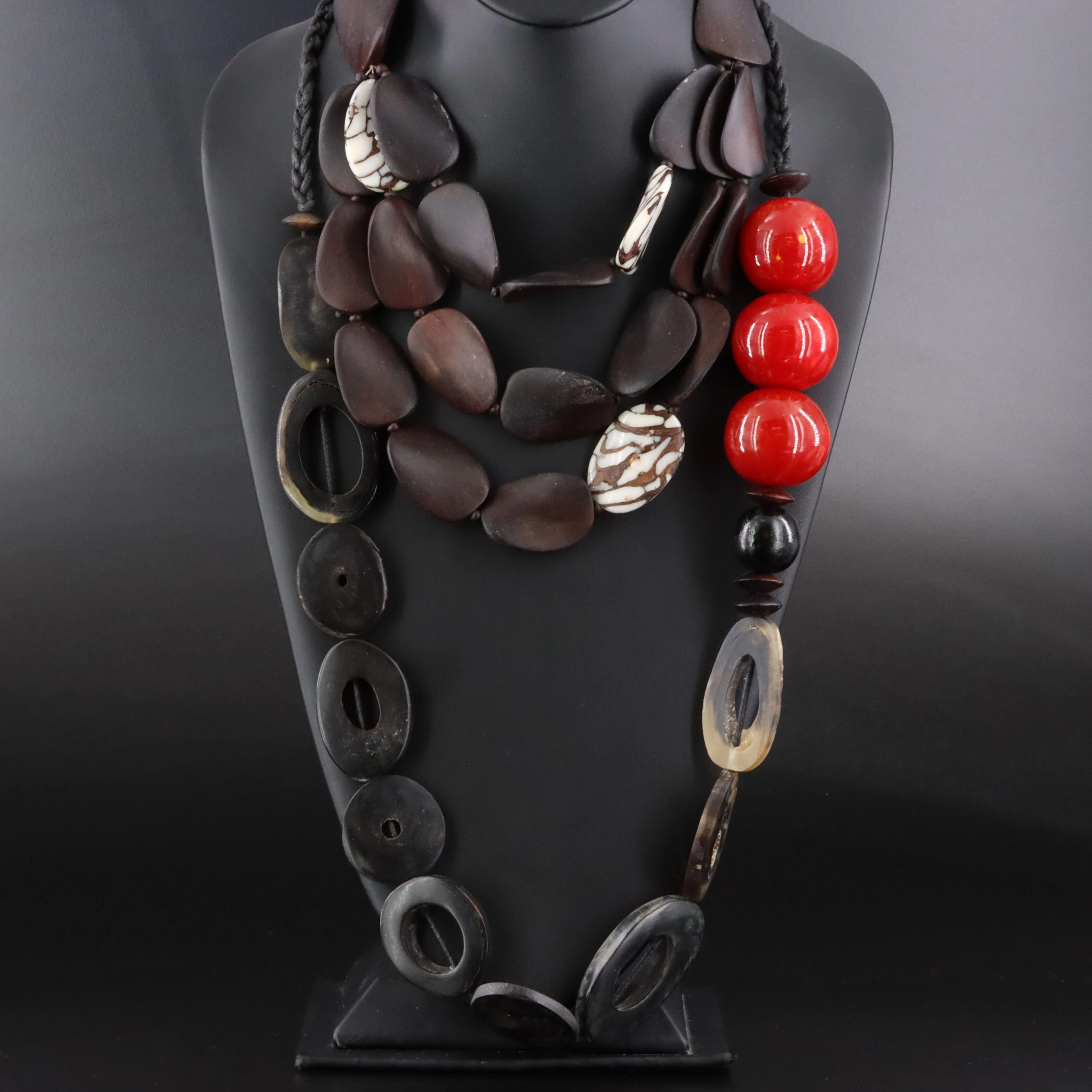 Artisan Wood, Horn & Lacquer Bead Necklaces