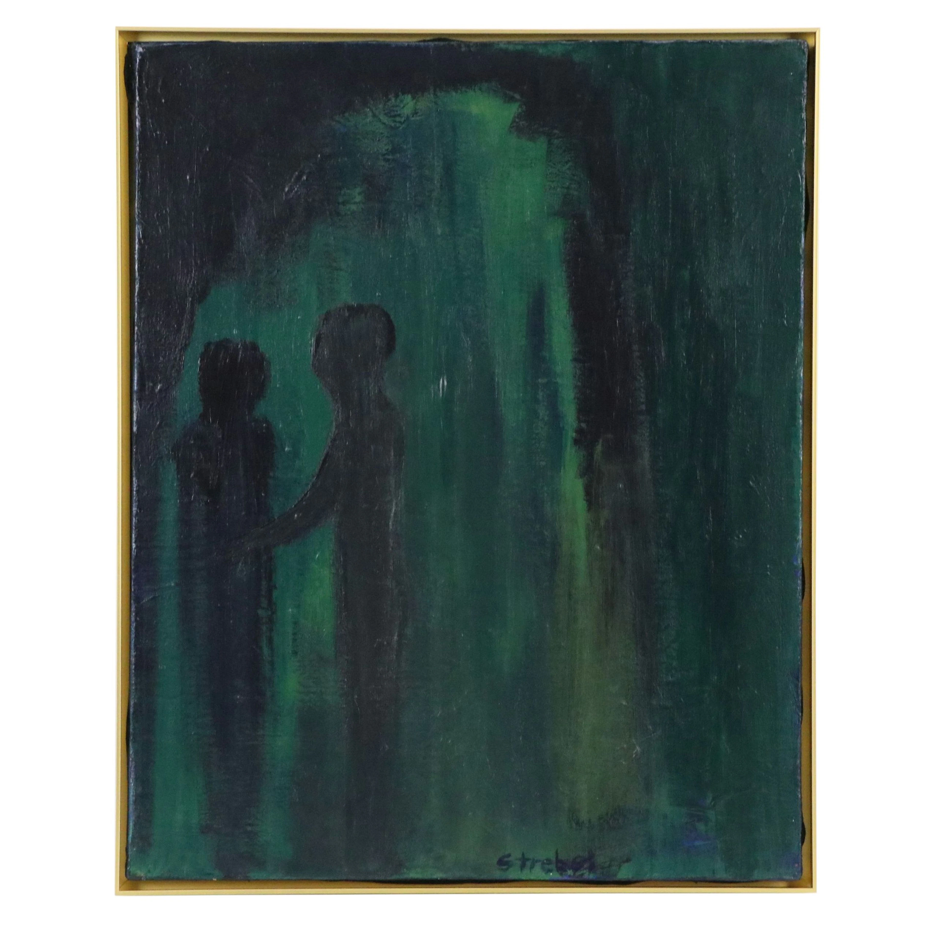 Strebel Abstract Acrylic Painting of Two Figures, 1968