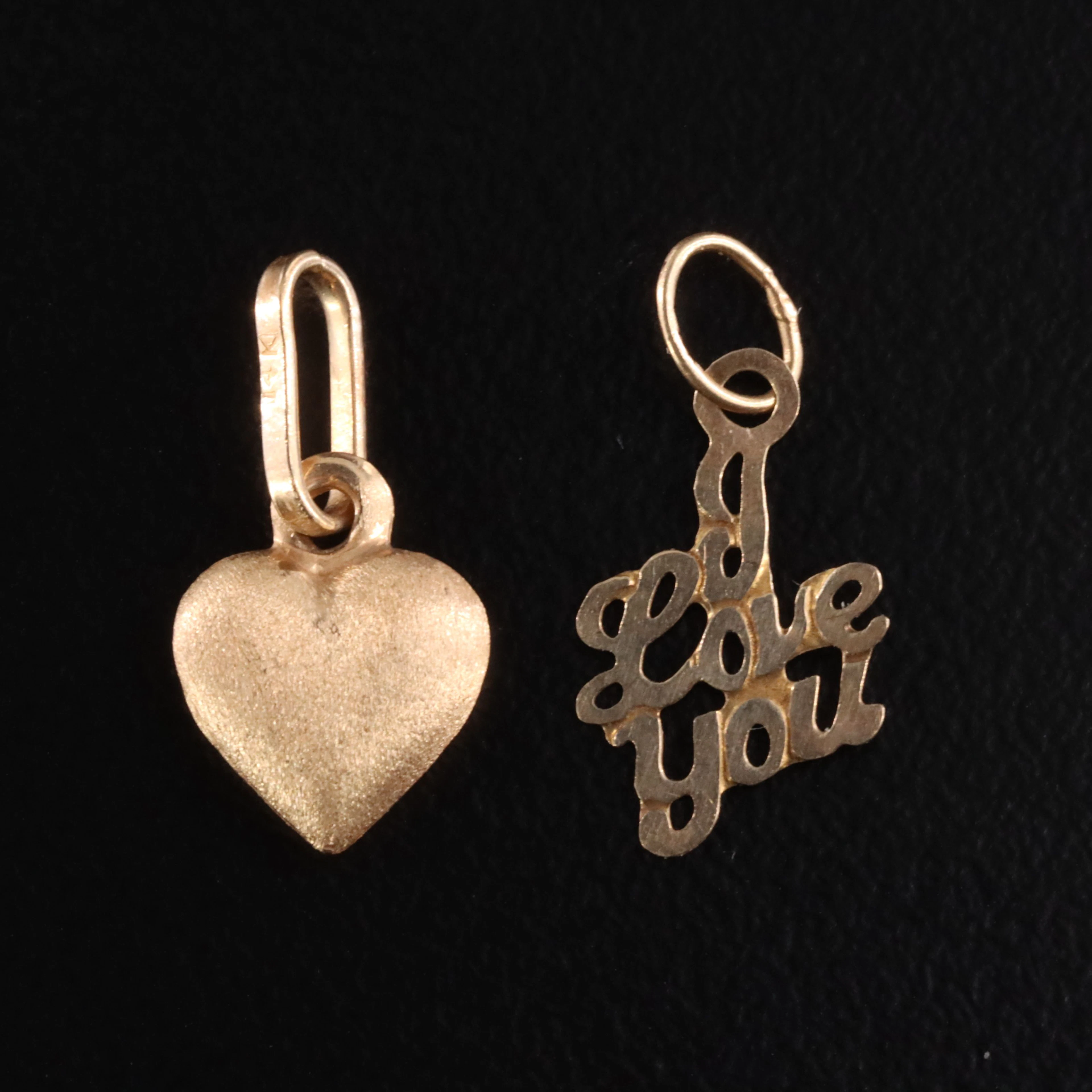 14K "I Love You" and Heart Charm Pendants