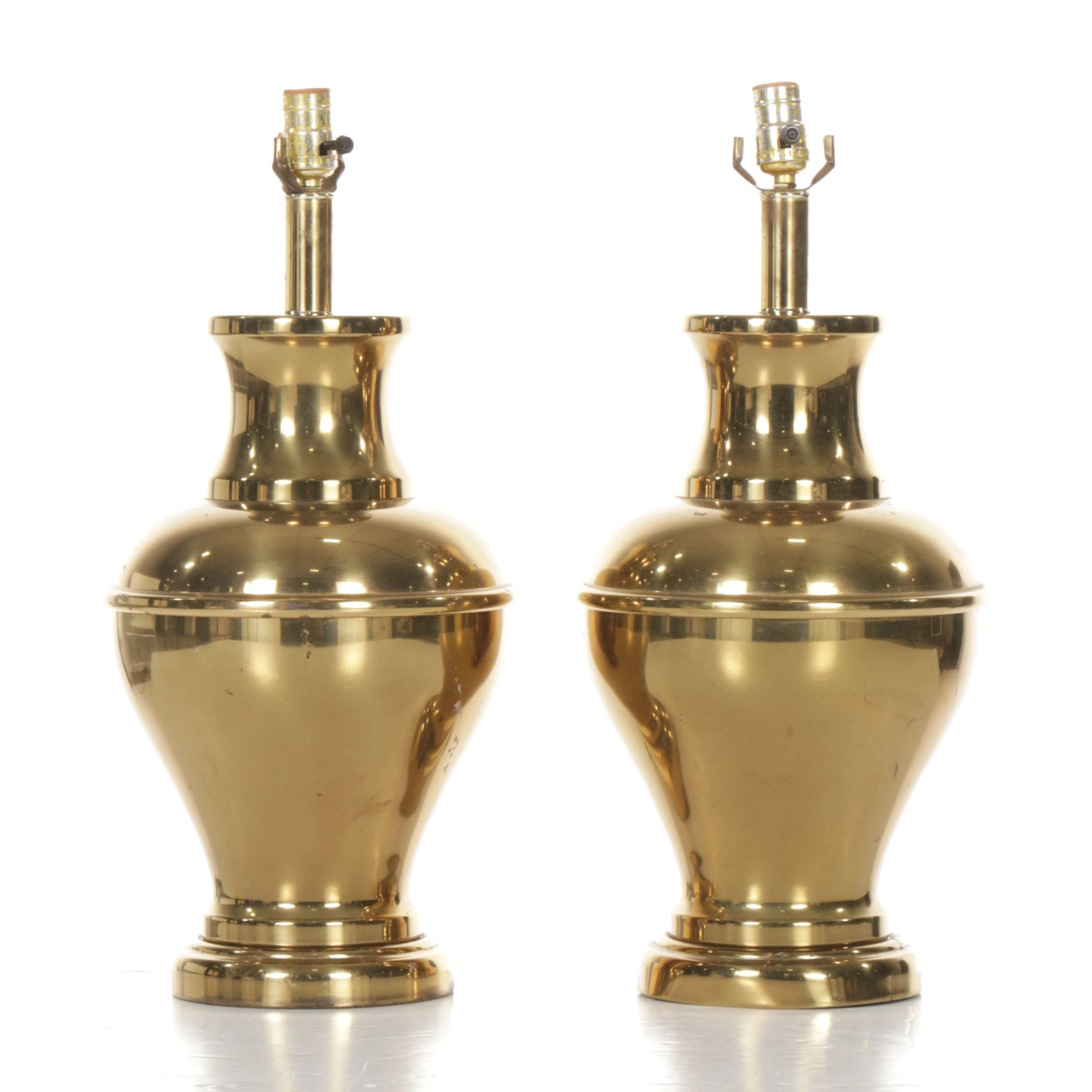 Pair of Hollywood Regency Style Brass Urn Table Lamps
