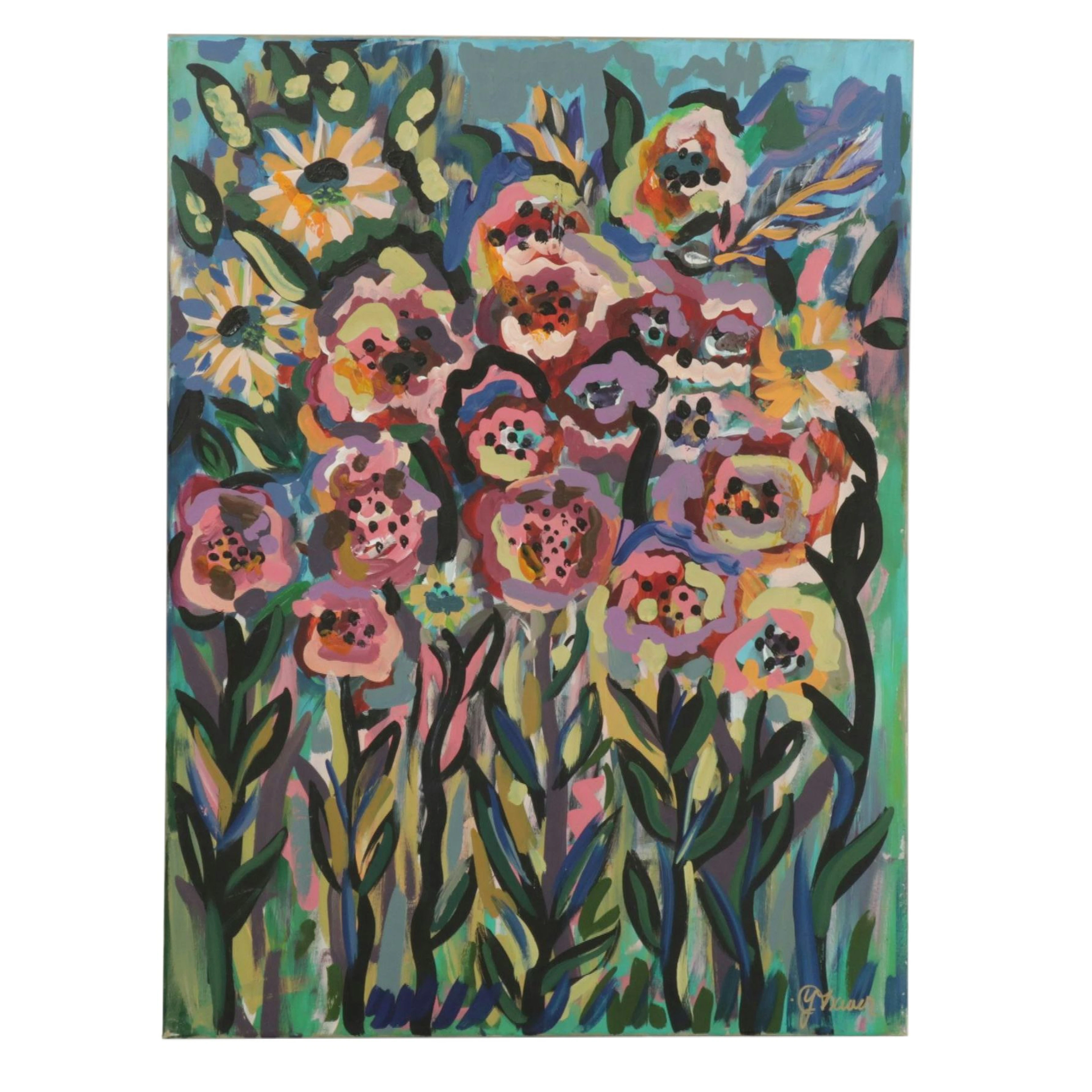 Abstract Impasto Floral Still Life Acrylic Painting of Flowers "Hippie," 2022