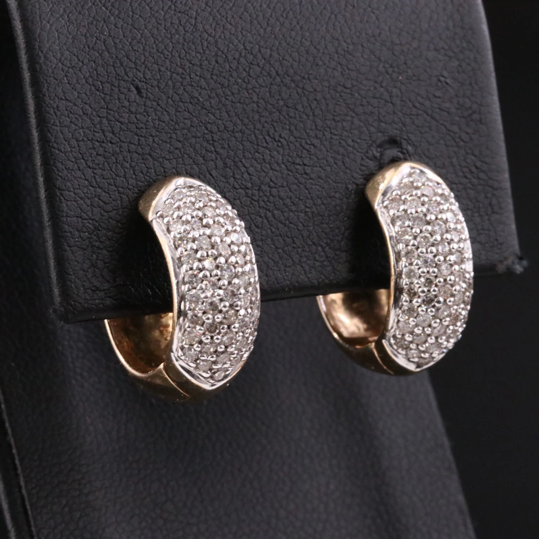 14K 1.02 CTW Pavé Diamond Hoop Earrings