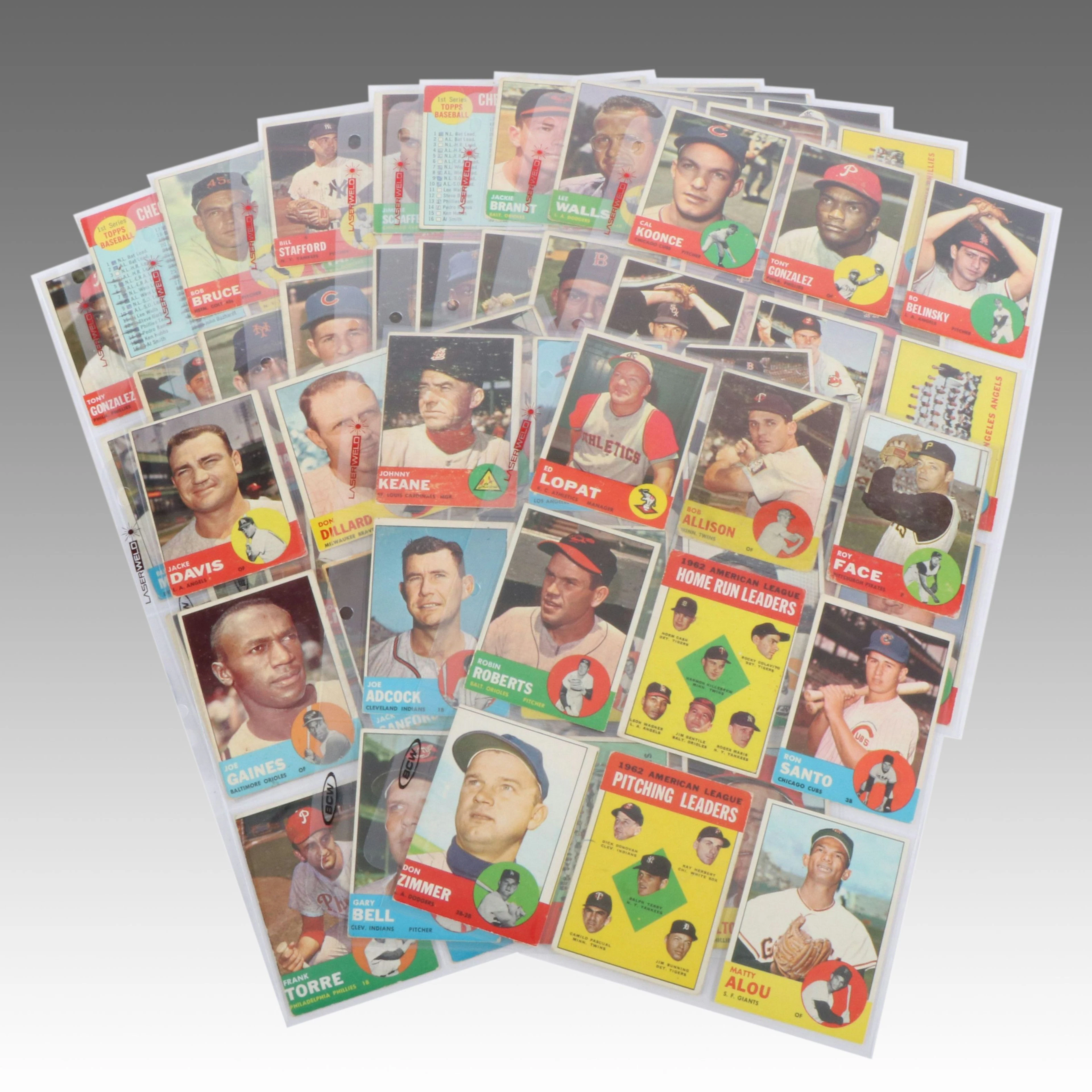 1963 Topps Baseball Cards with Ron Santo and Robin Roberts