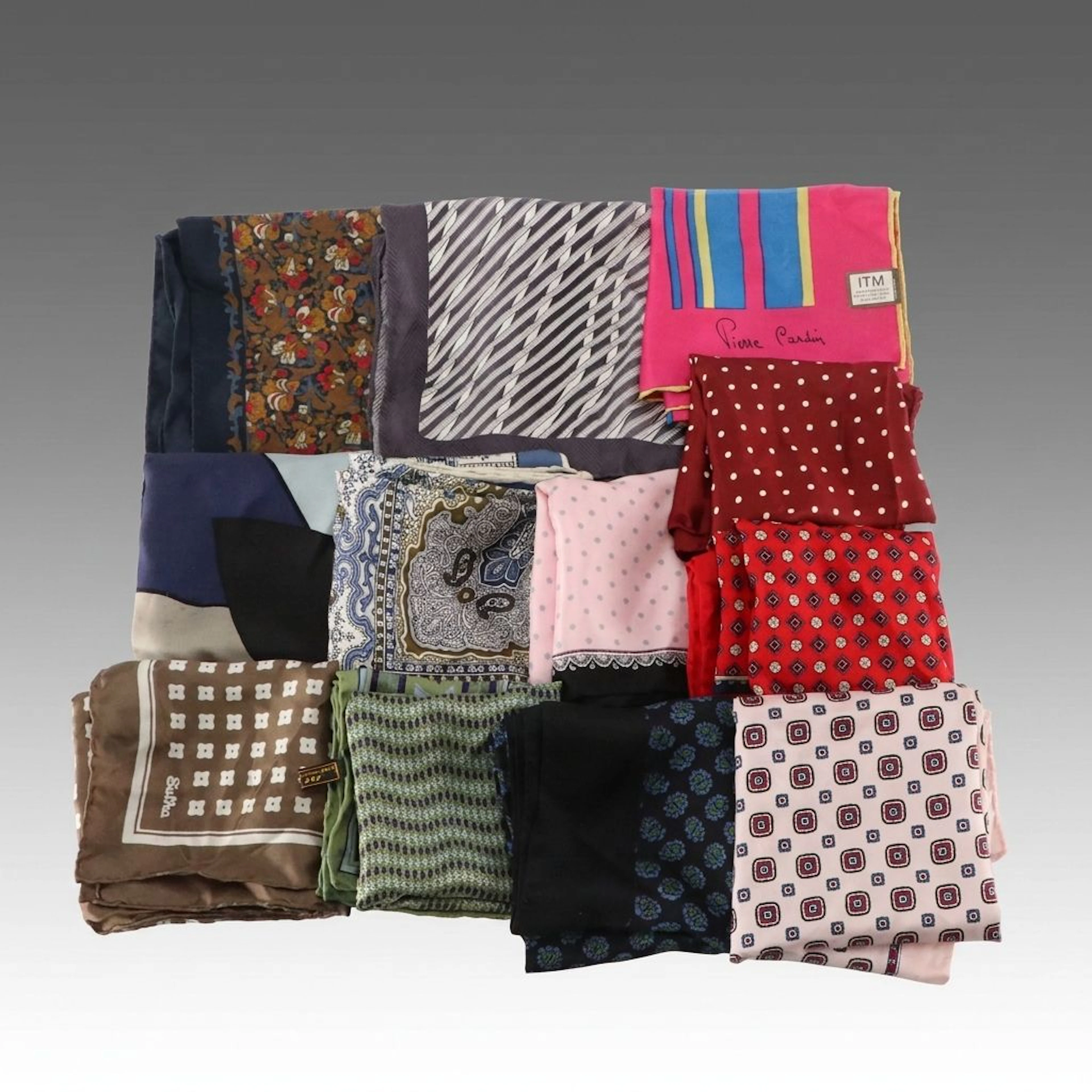 Silk Pierre Cardin, Piattelli & Sulka Scarves with Other Printed Scarves