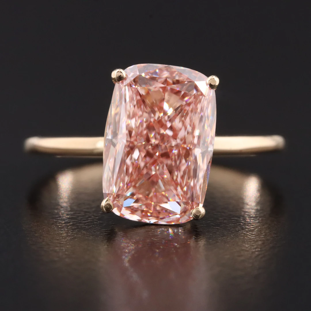 14K 3.53 CT Fancy Vivid Pink Lab Grown Diamond Ring with IGI Report