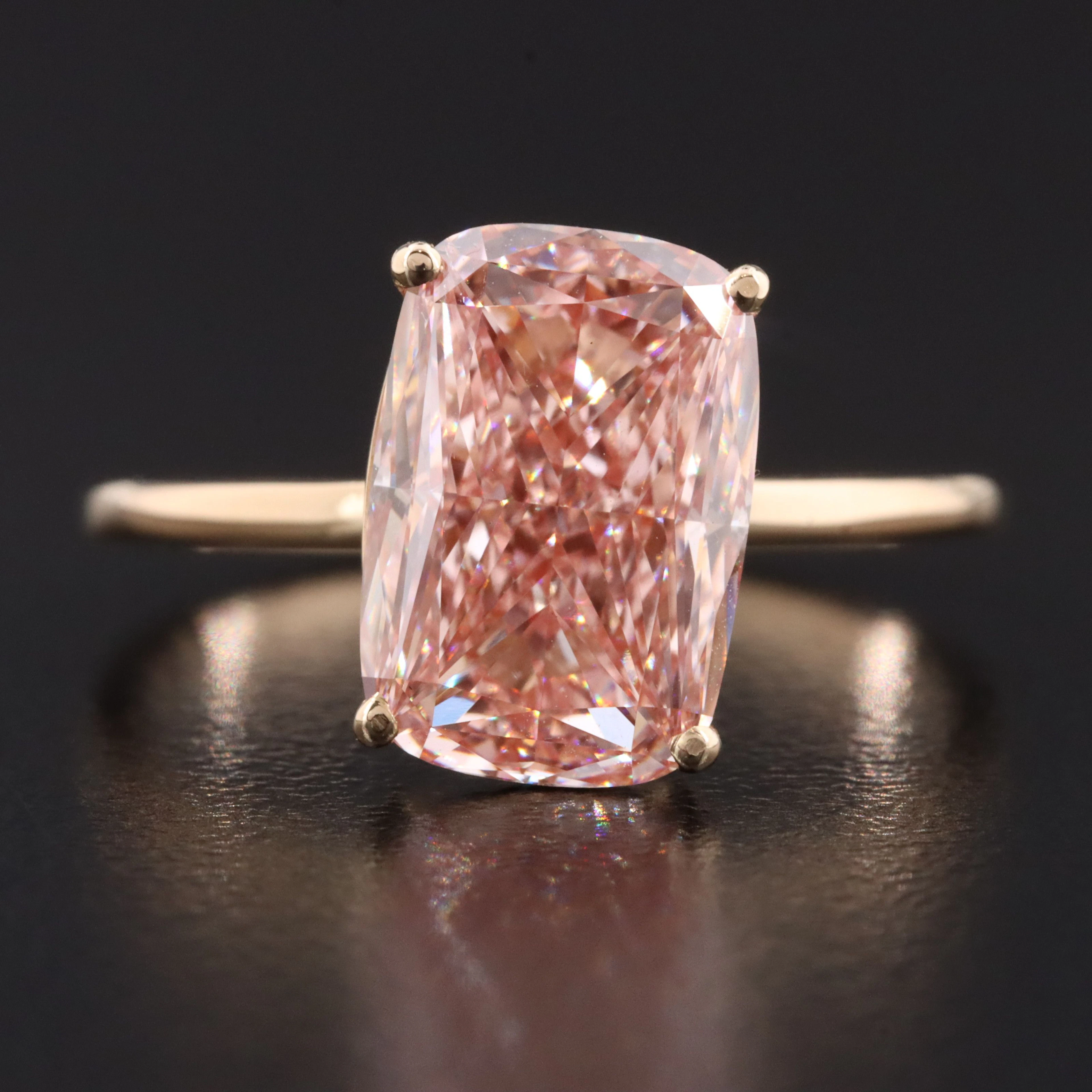 14K 3.53 CT Fancy Vivid Pink Lab Grown Diamond Ring with IGI Report